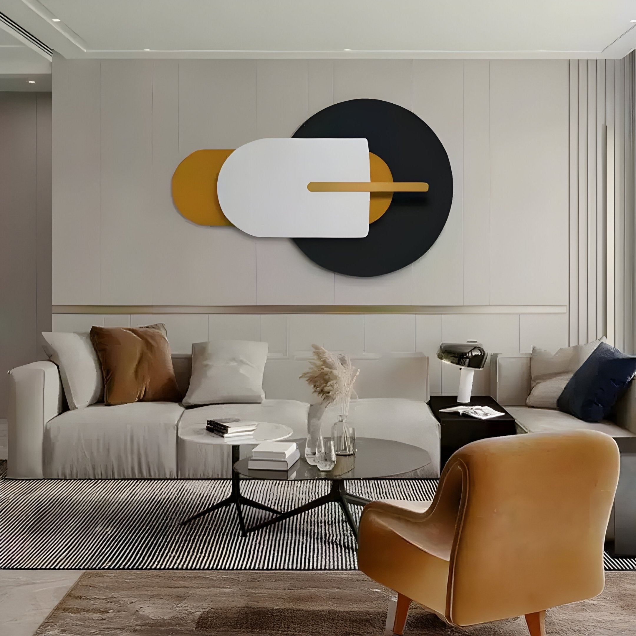 Orbitale Mustard & White Geometry Wood Carving 3D Wall Art