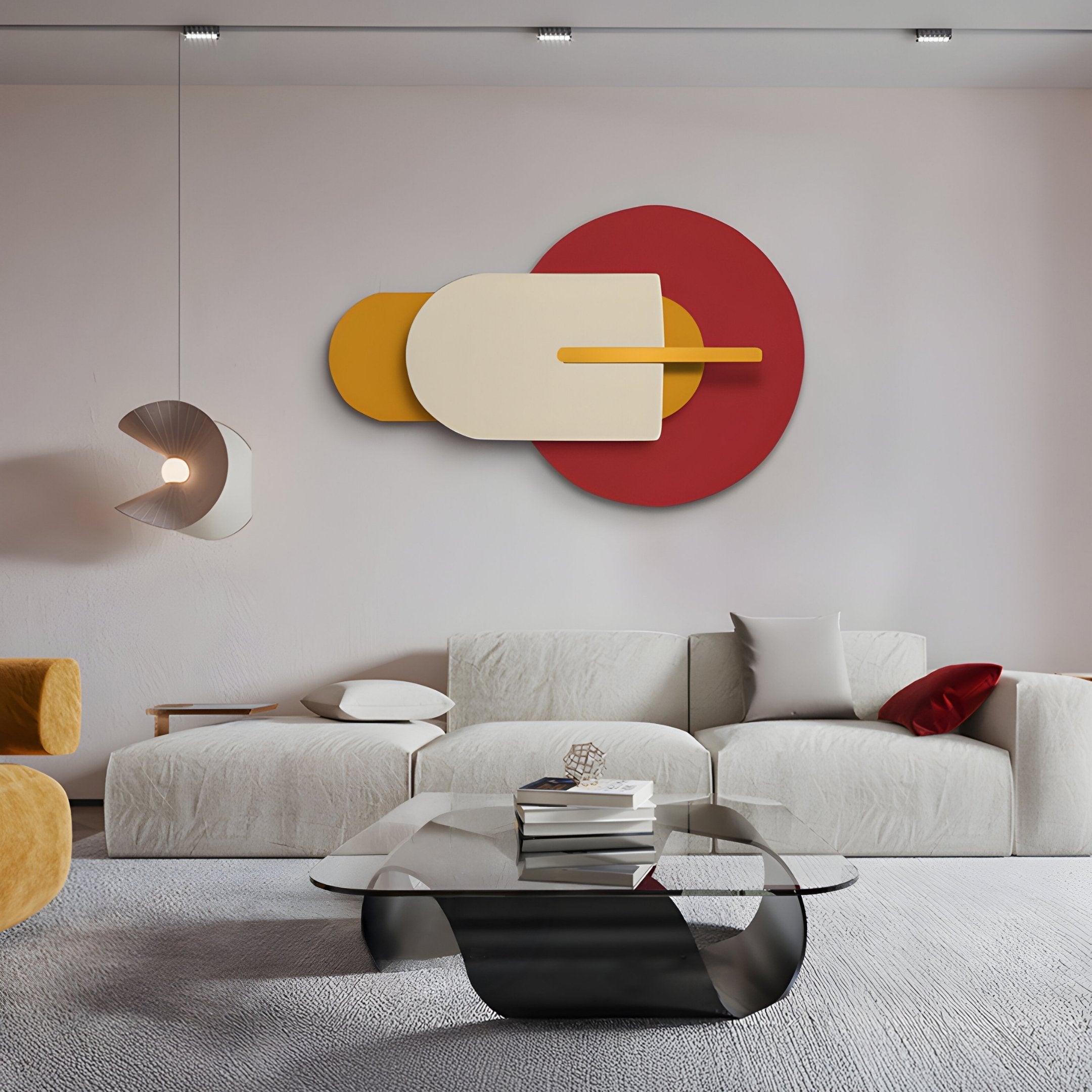 Orbitale Red & Ochre Geometry Wood Carving 3D Wall Art