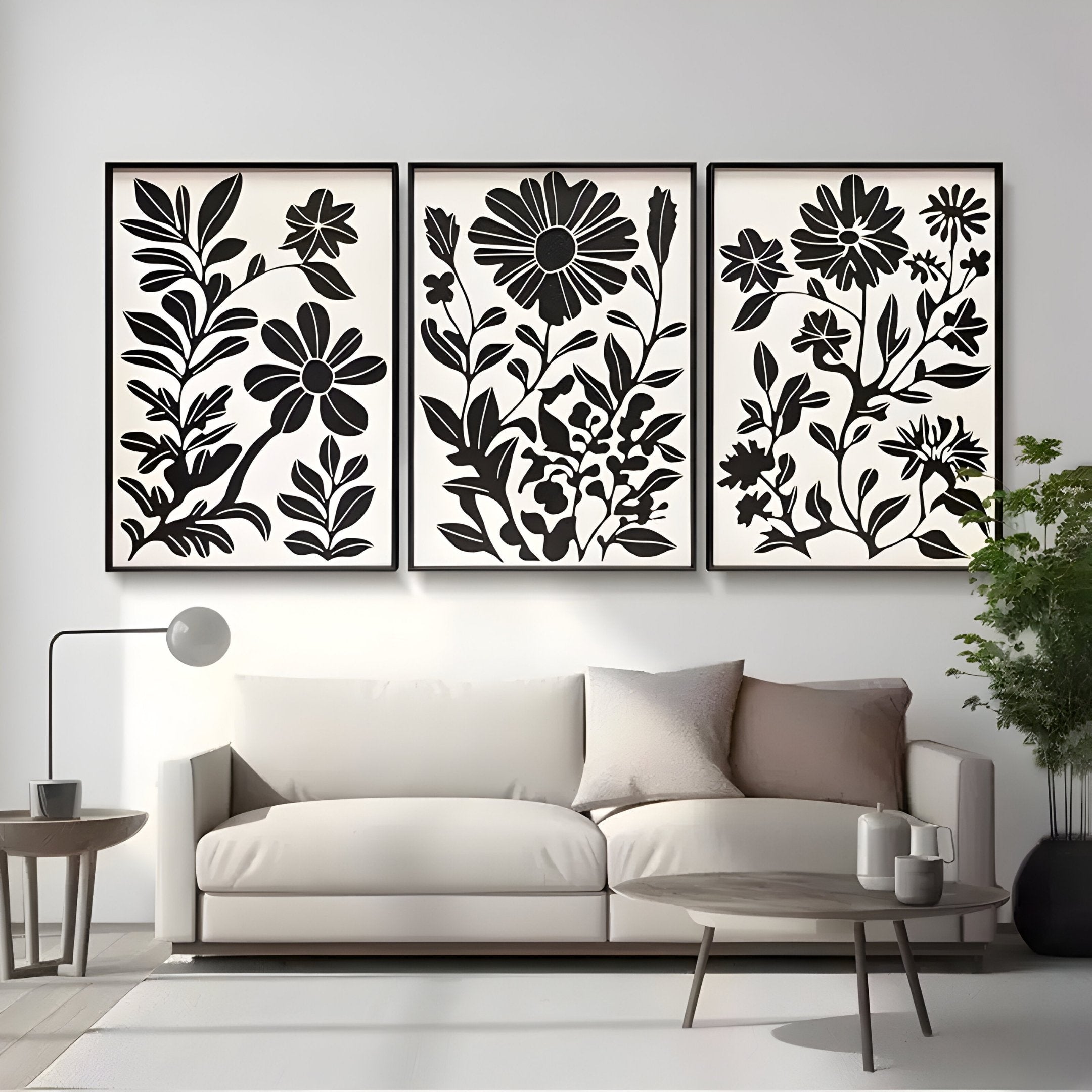 Florentia II Black & White Wood Carving 3D Wall Art