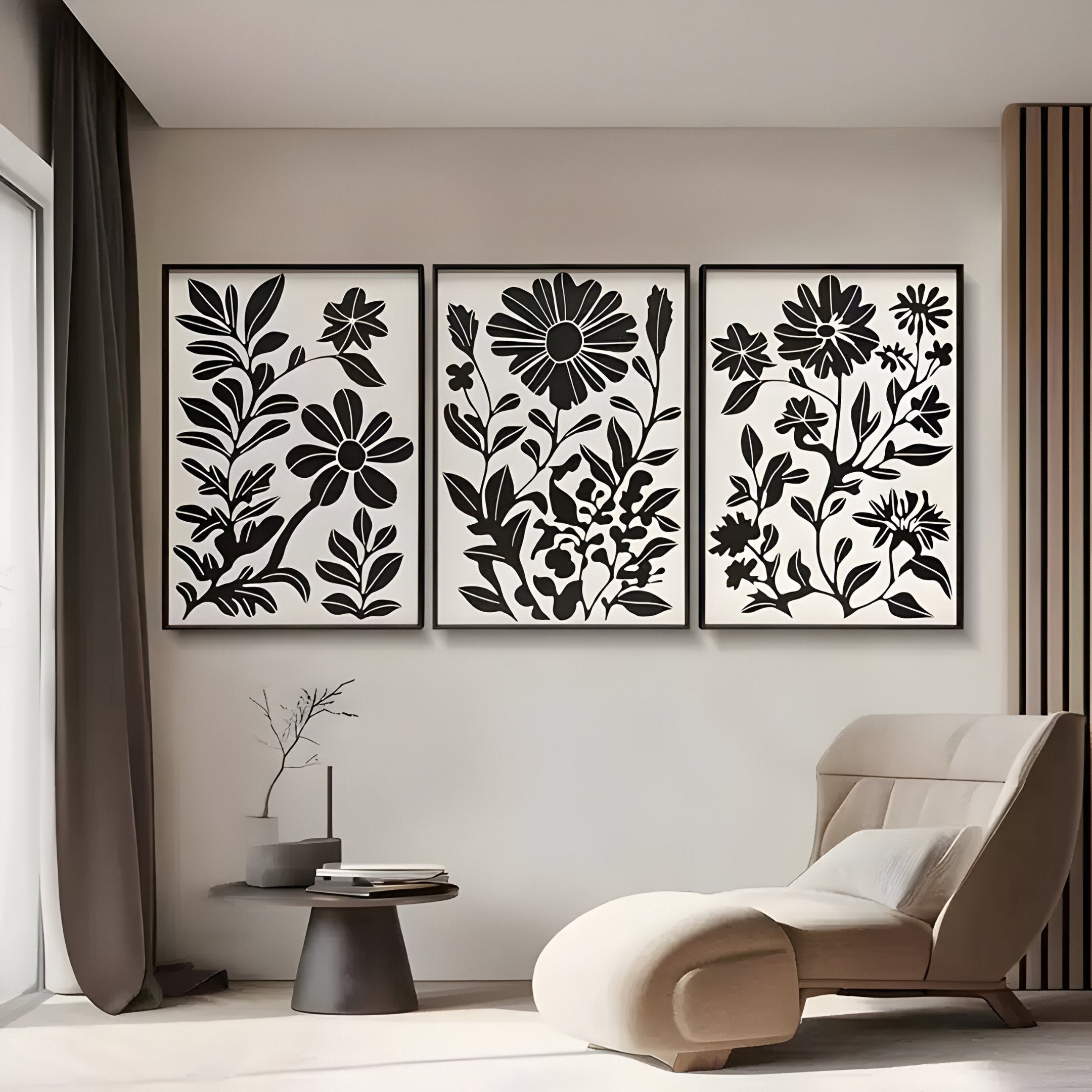 Florentia III Black & White Wood Carving 3D Wall Art