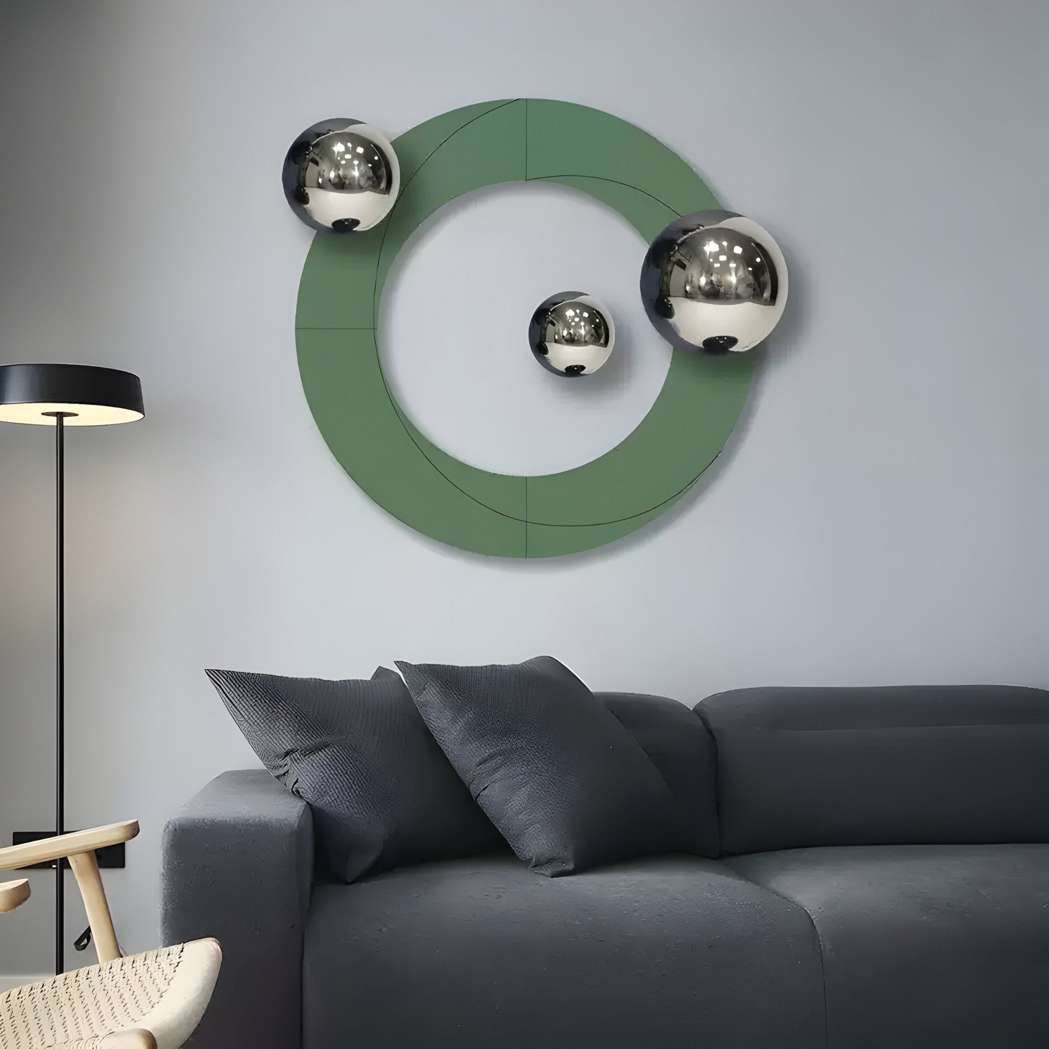 Celestara Green Round 3D Wall Art With Silver Metal Ball