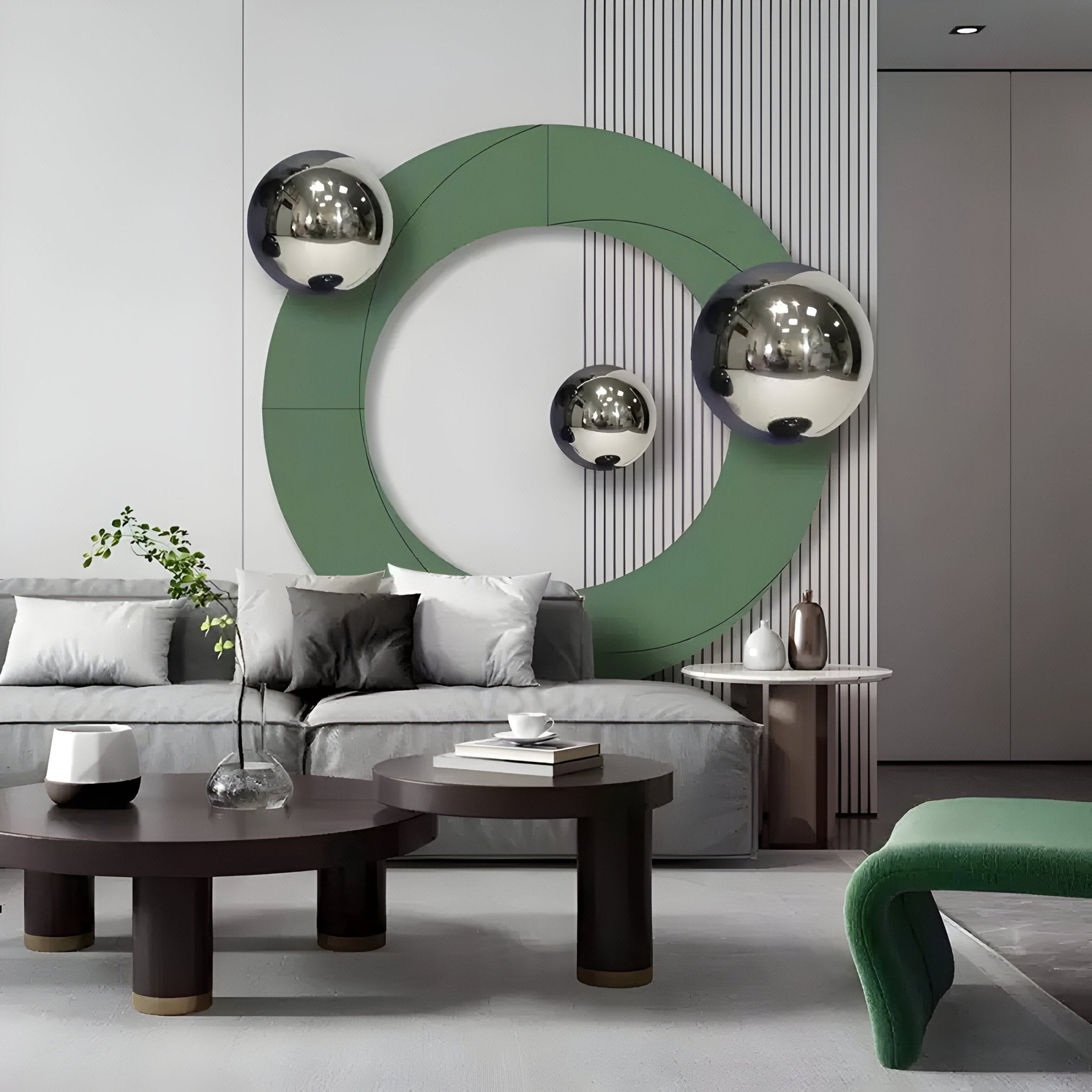 Celestara Green Round 3D Wall Art With Silver Metal Ball