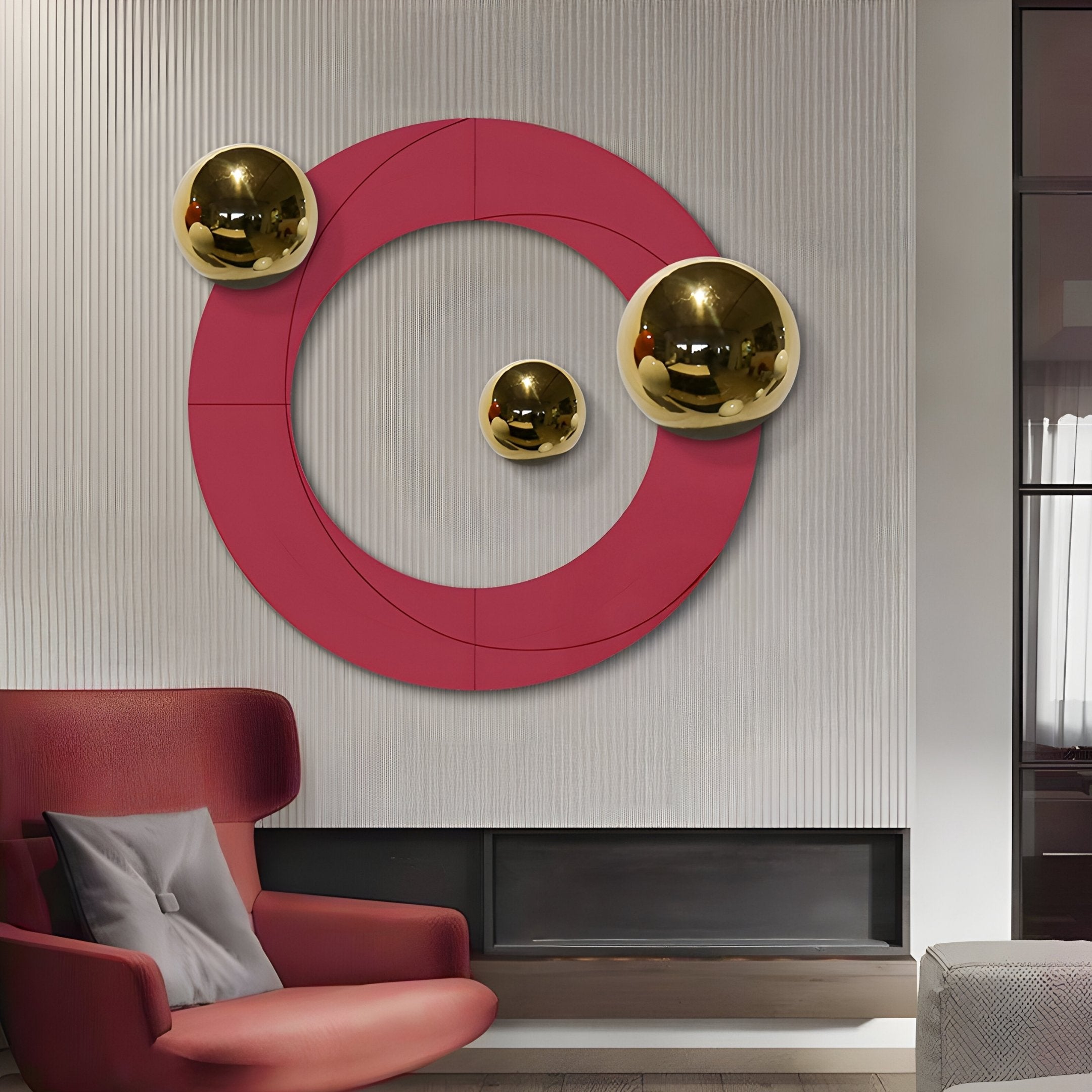 Celestara Red Round 3D Wall Art With Gold Metal Ball