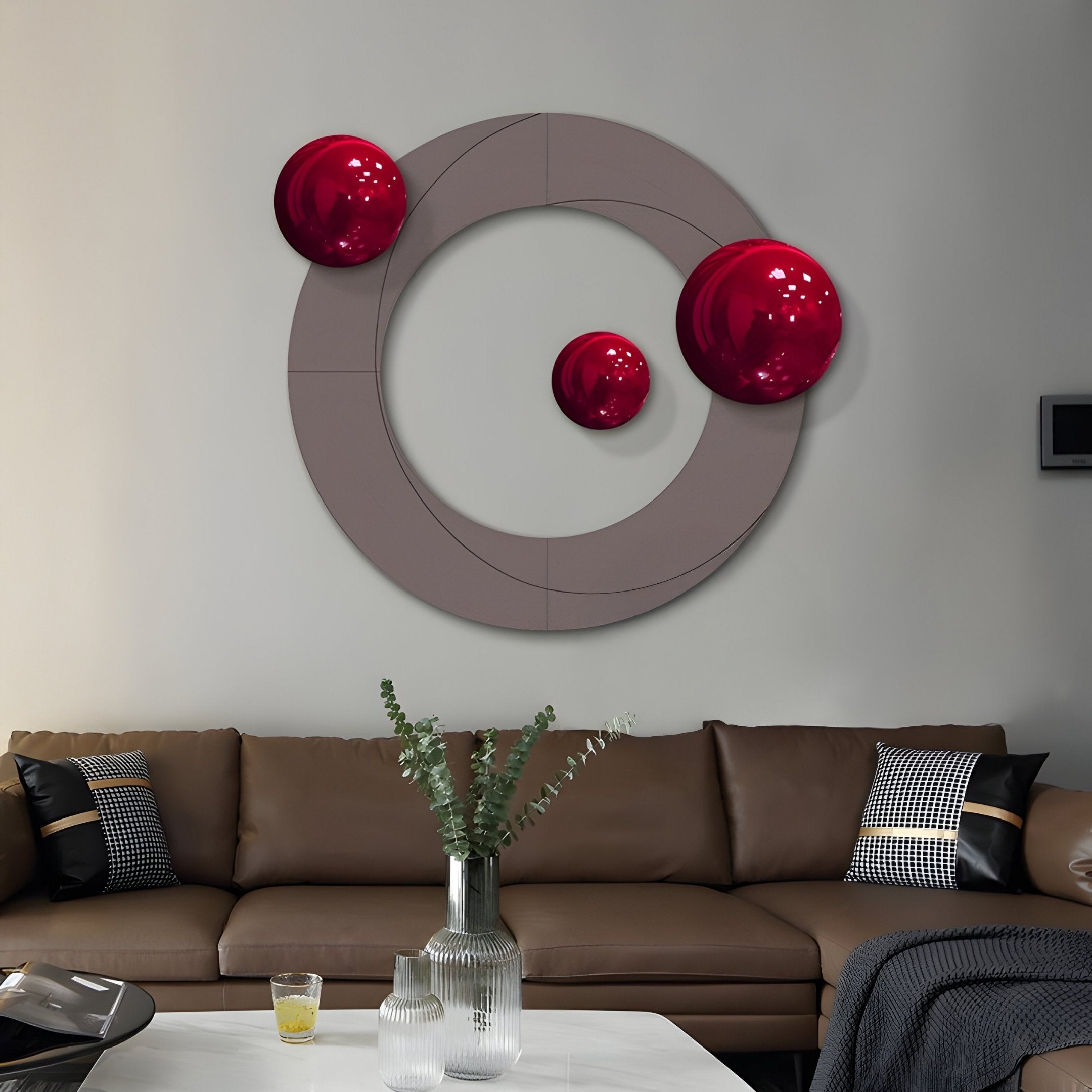 Celestara Grey Round 3D Wall Art With Red Metal Ball