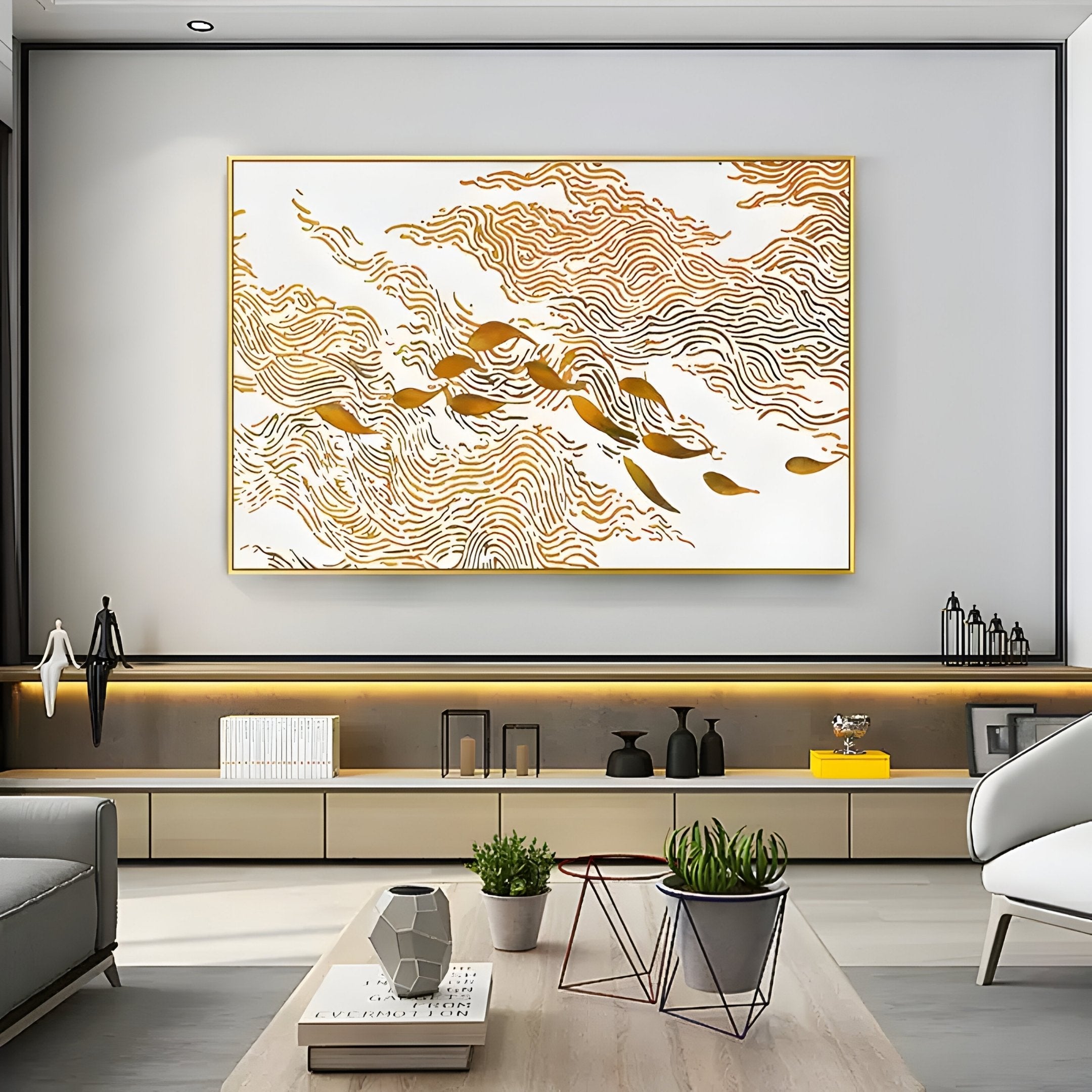 Aurevo Golden Koi School Textured 3D Wall Art