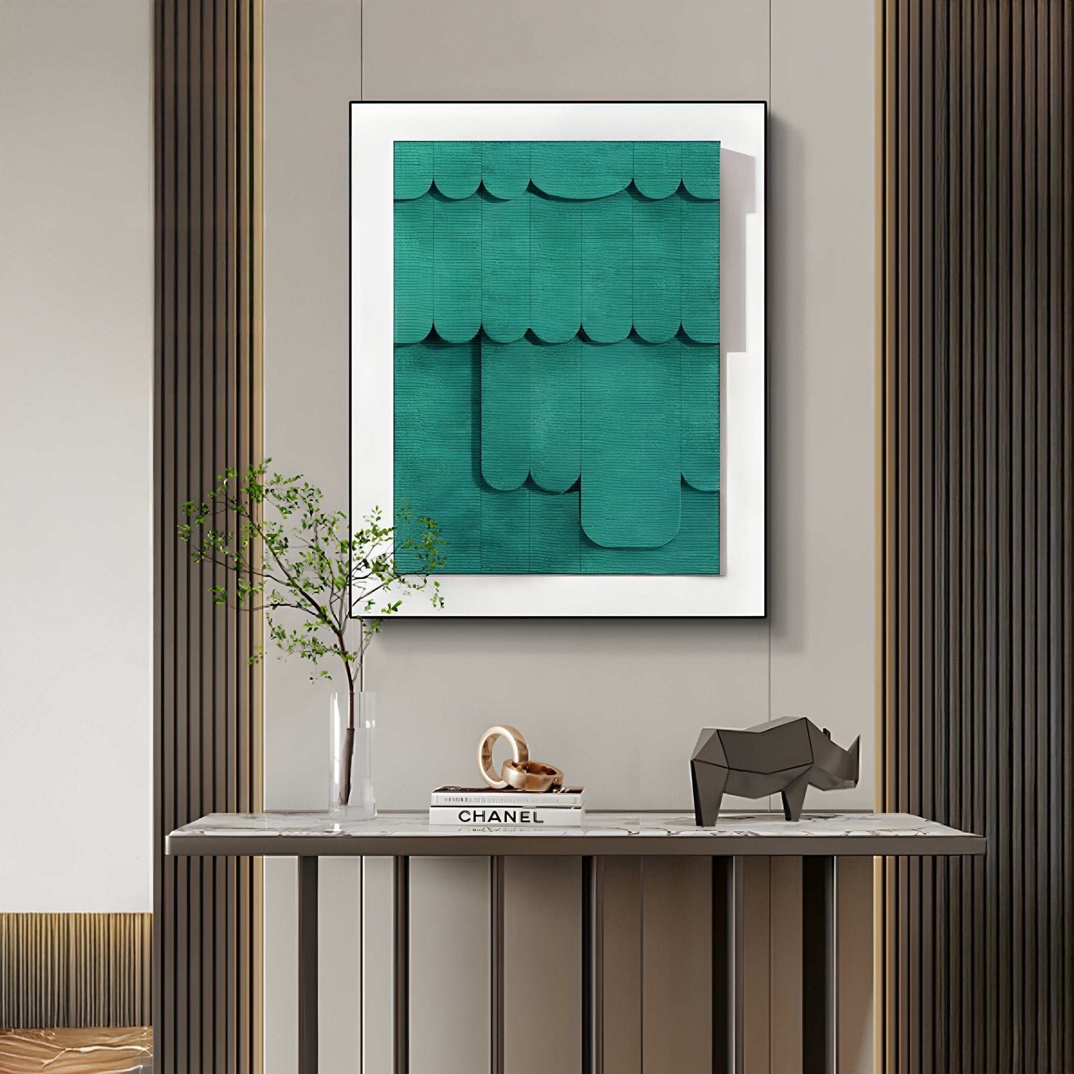 Cascala Teal Layered Wood Carving 3D Wall Art