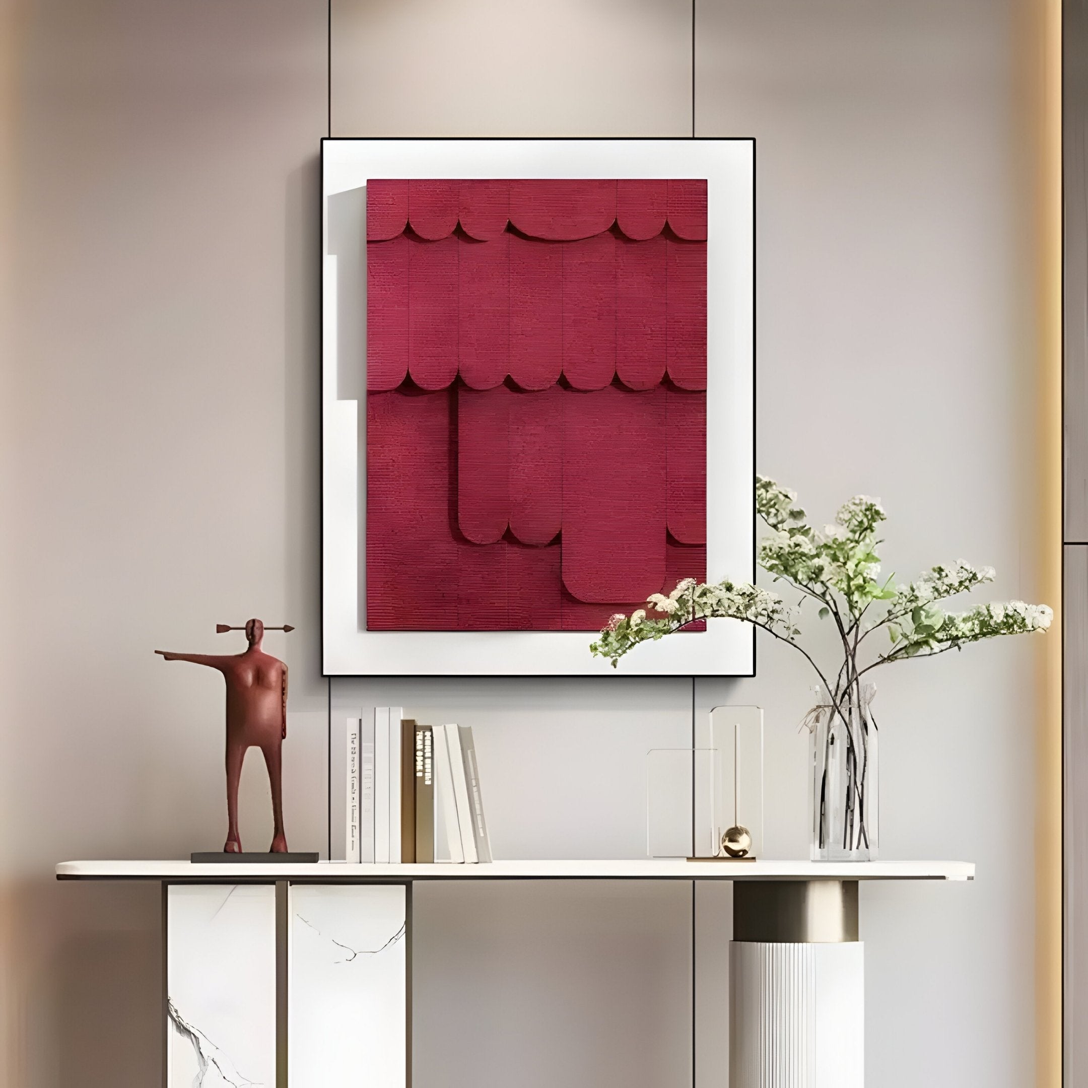 Cascala Crimson Layered Wood Carving 3D Wall Art
