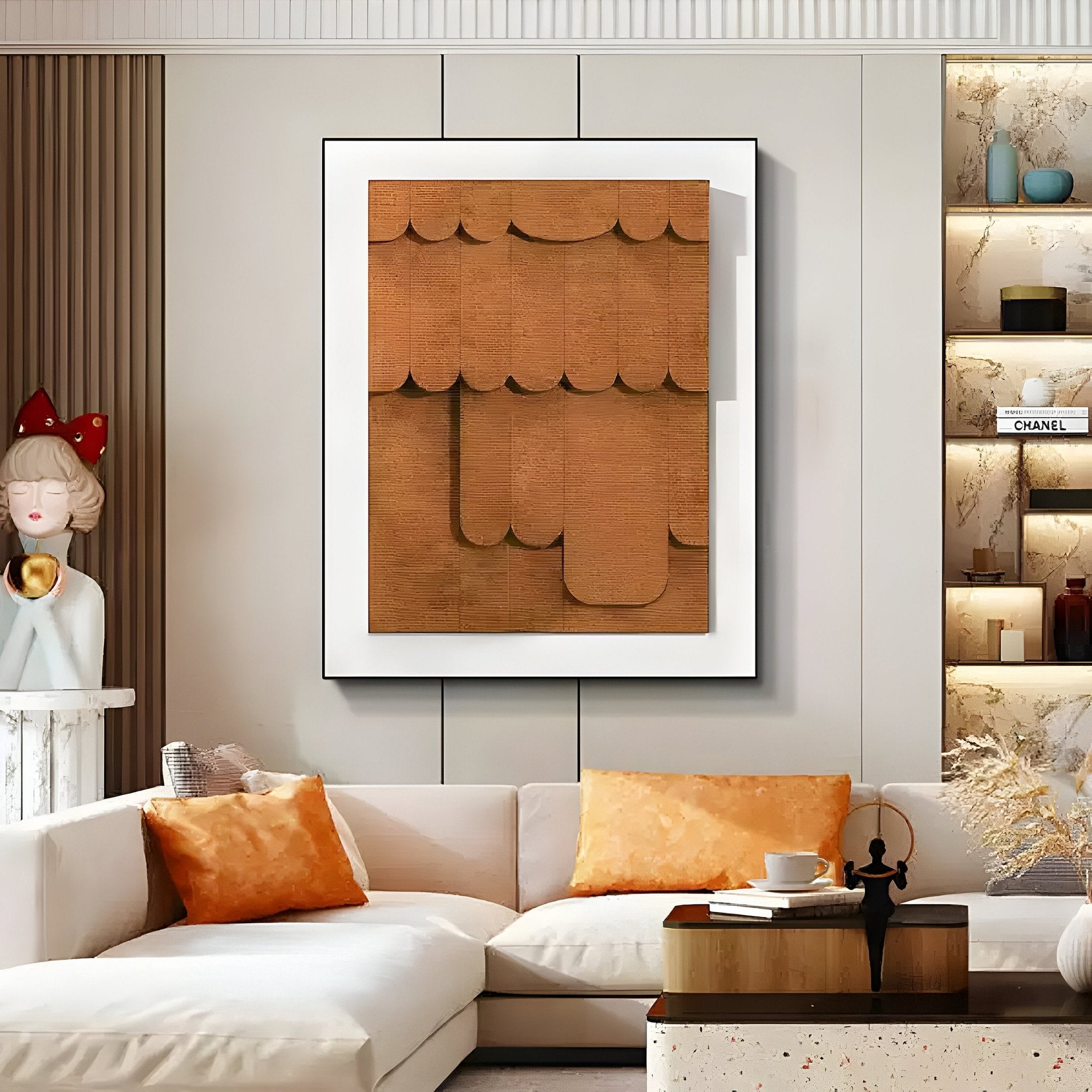 Cascala Terracotta Layered Wood Carving 3D Wall Art