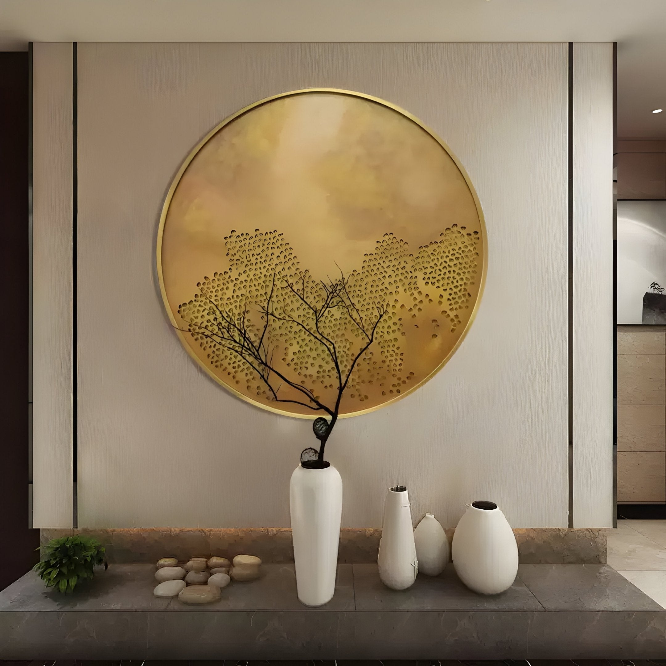 Meliora Golden Honeycomb Round Textured 3D Wall Art