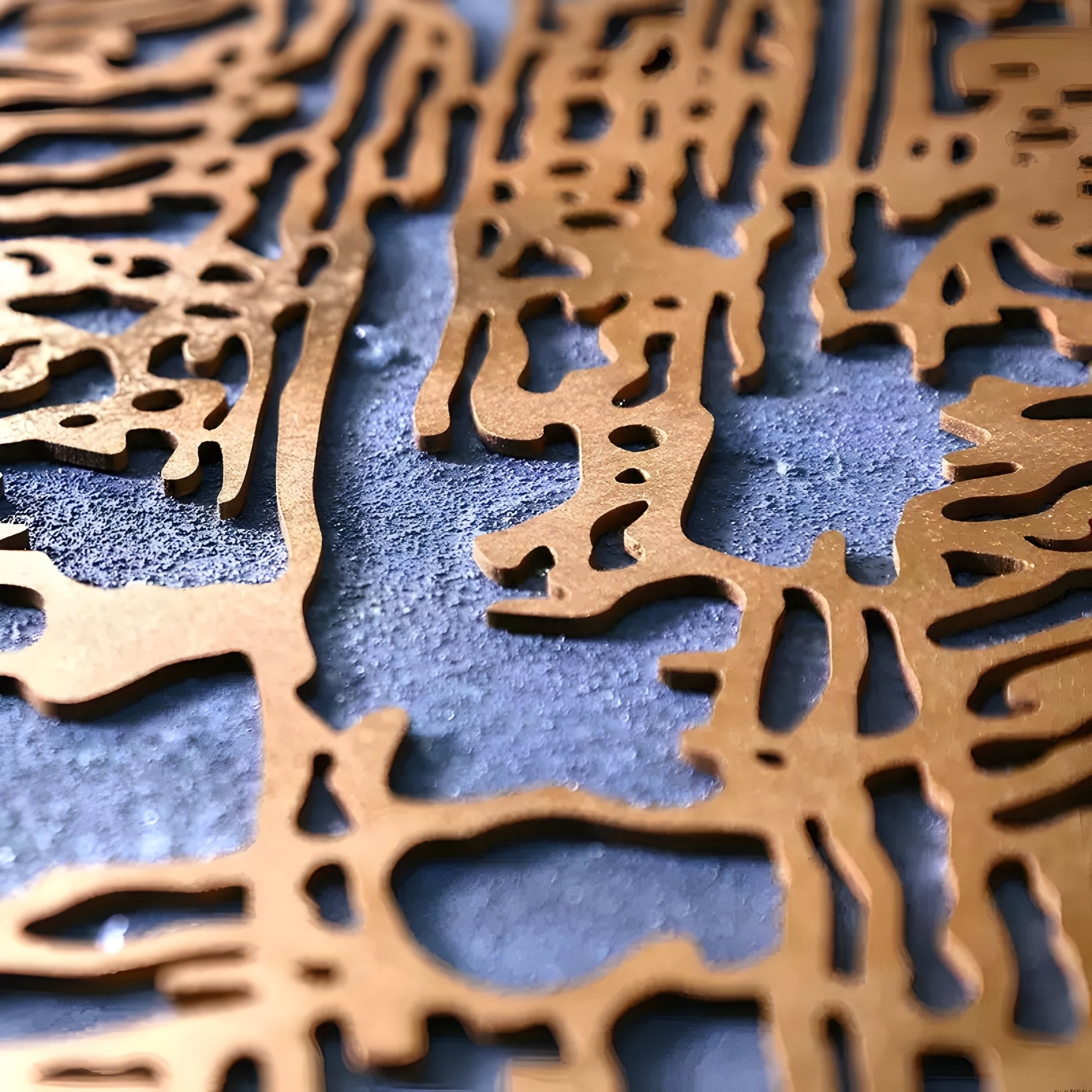 Orizon Azure & Brass Layered Round 3D Carving Wall Art