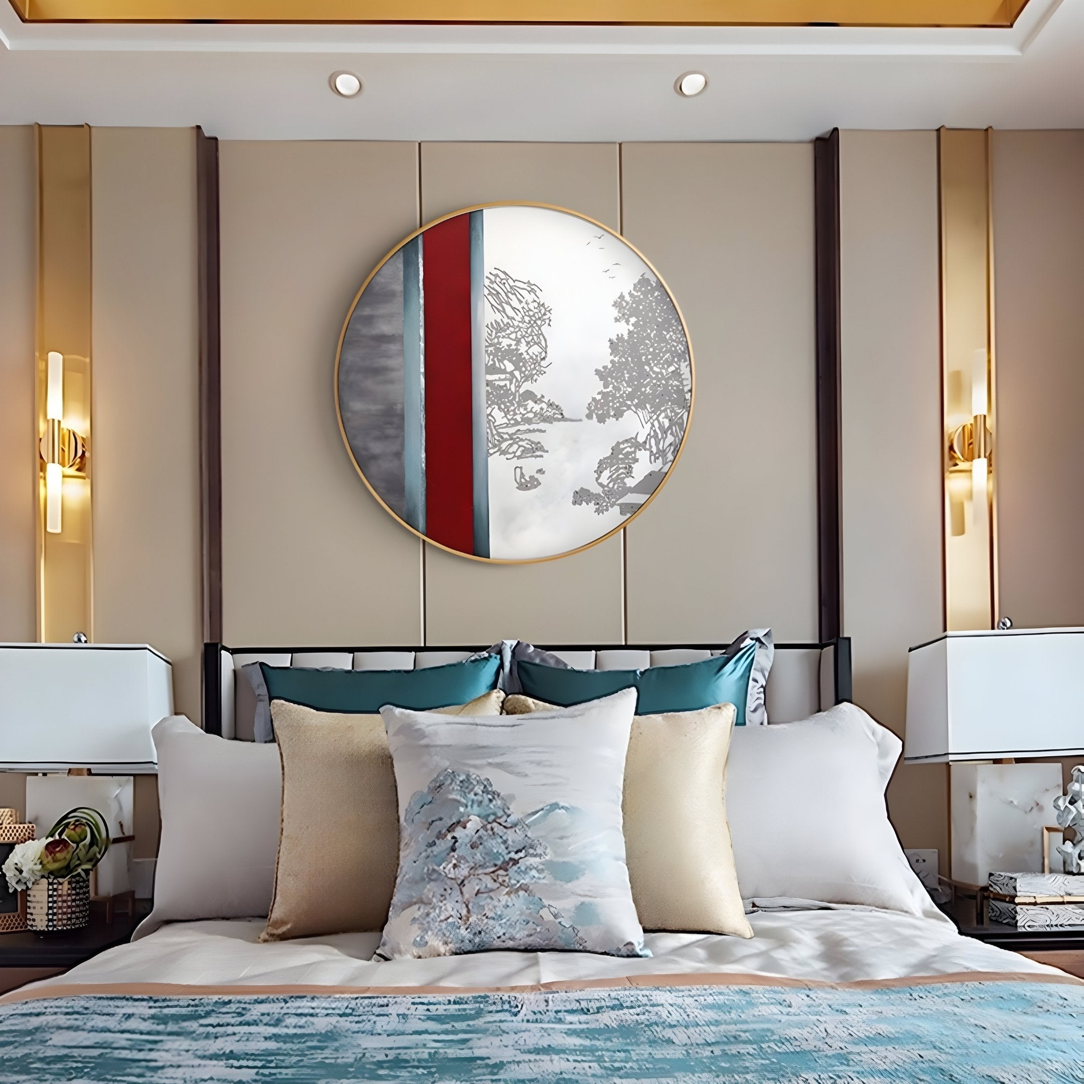 Orizon Crimson Horizon Round 3D Carving Wall Art