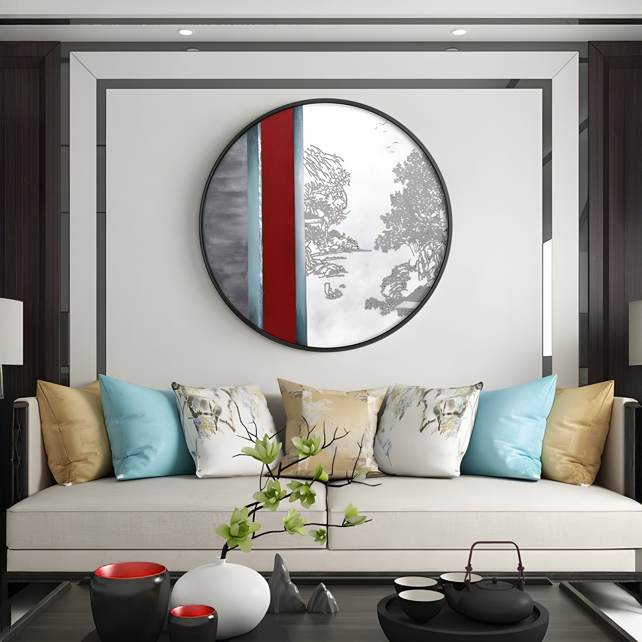 Orizon Crimson Horizon Round 3D Carving Wall Art