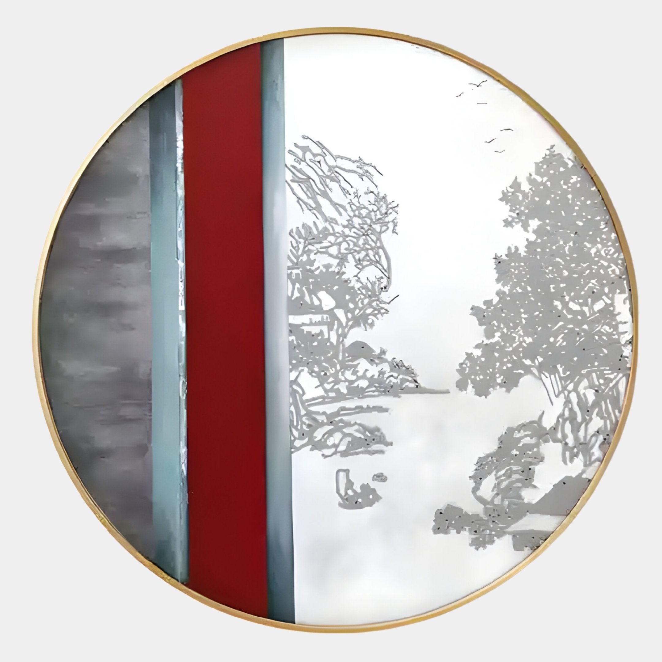 Orizon Crimson Horizon Round 3D Carving Wall Art