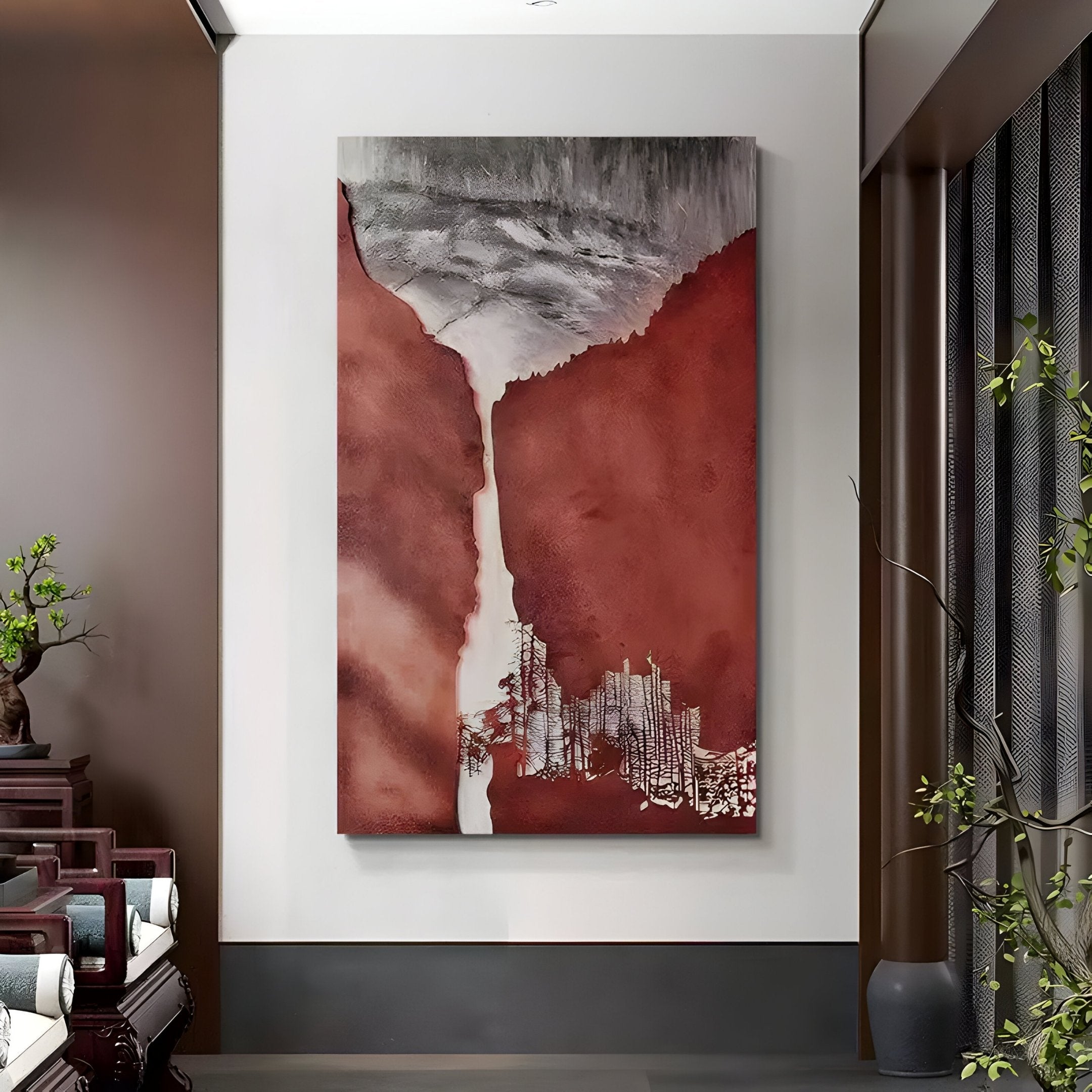 Virelai Crimson Abstract Oil Painting 3D Wall Art