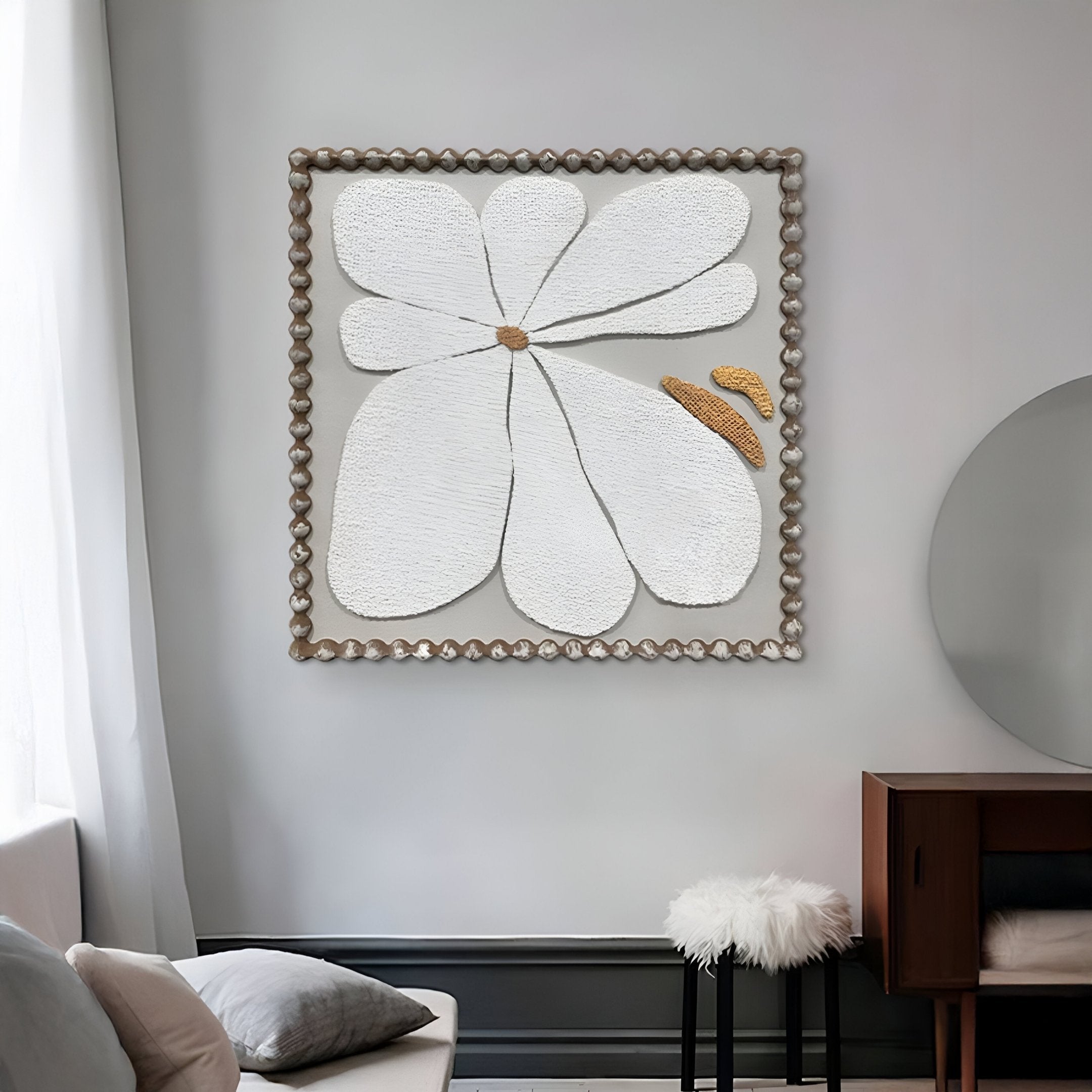 Petala Taupe & White Bloom Wood Relief 3D Wall Art