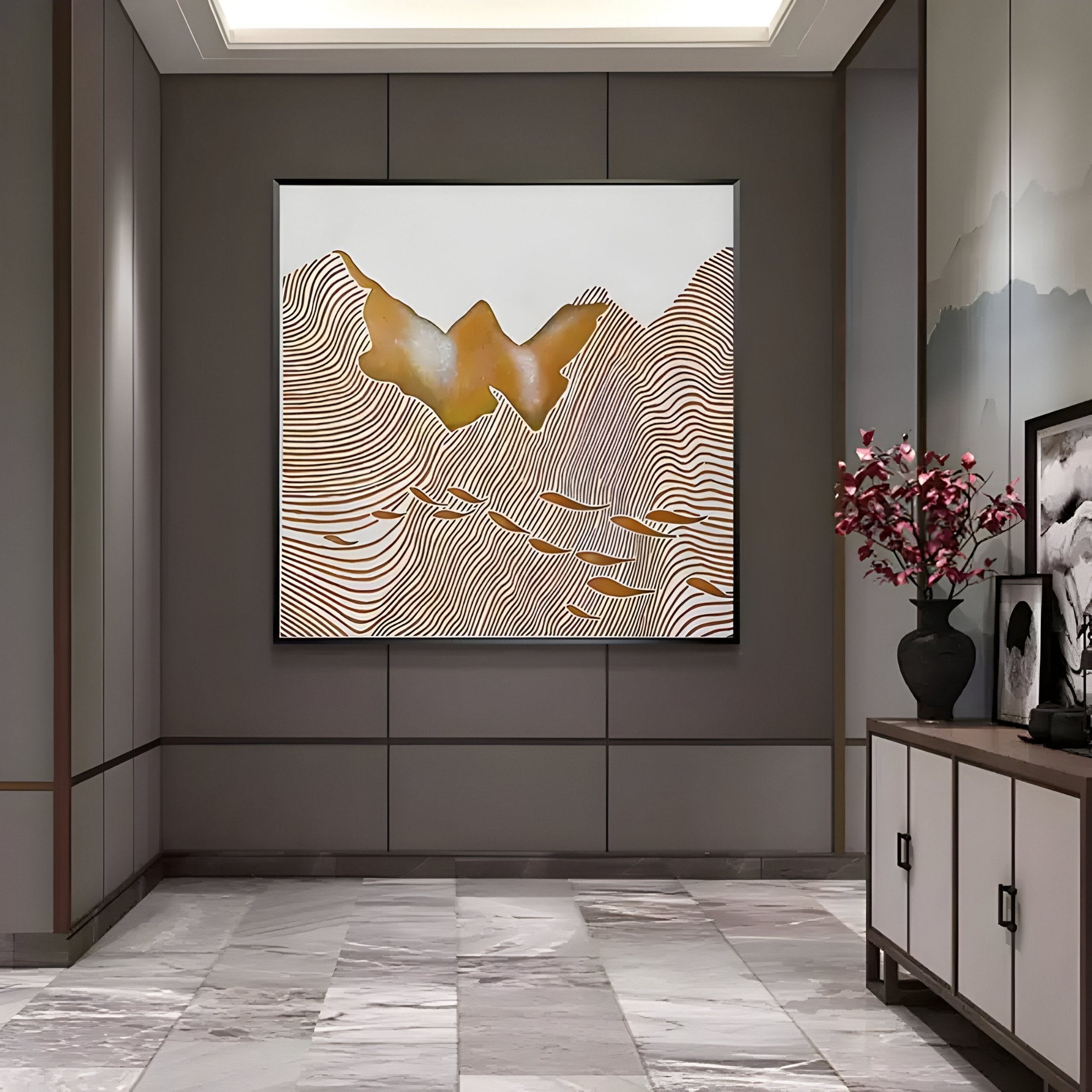 Solcanto Golden Fishland 3D Carving Wall Art