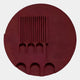 Arcuza Burgundy I Wood Carving Sandstone 3D Wall Art by Giant Sculptures, a circular matte burgundy relief featuring vertical slats and arched recesses, shown against a light grey background.