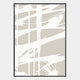 The Deralin Taupe Stroke Abstract 3D Carving Wall Art by Giant Sculptures features intersecting beige and white lines in a simple black frame, adding modern style to any space.