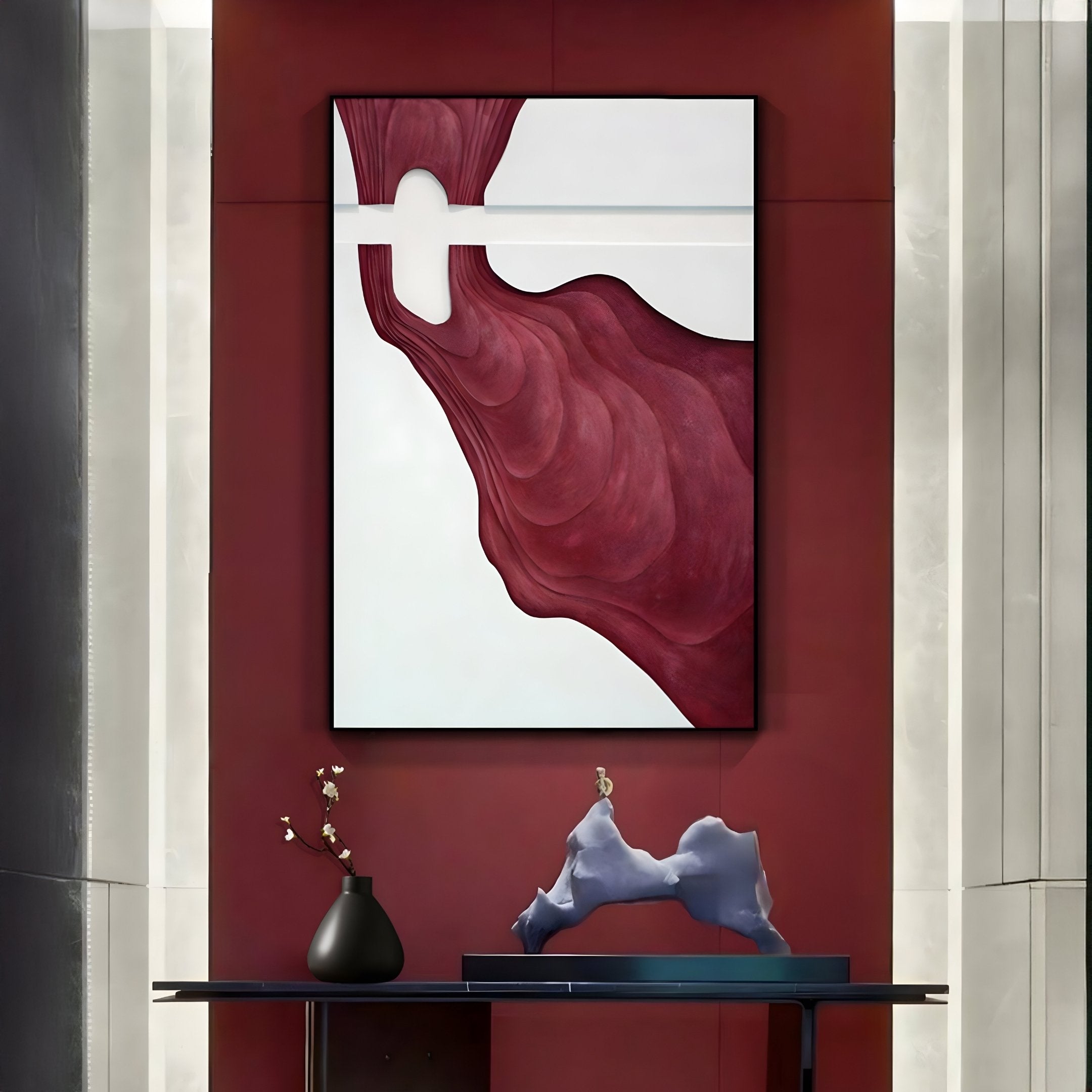 Fluvien Deep Red Flow 3D Carving Wall Art