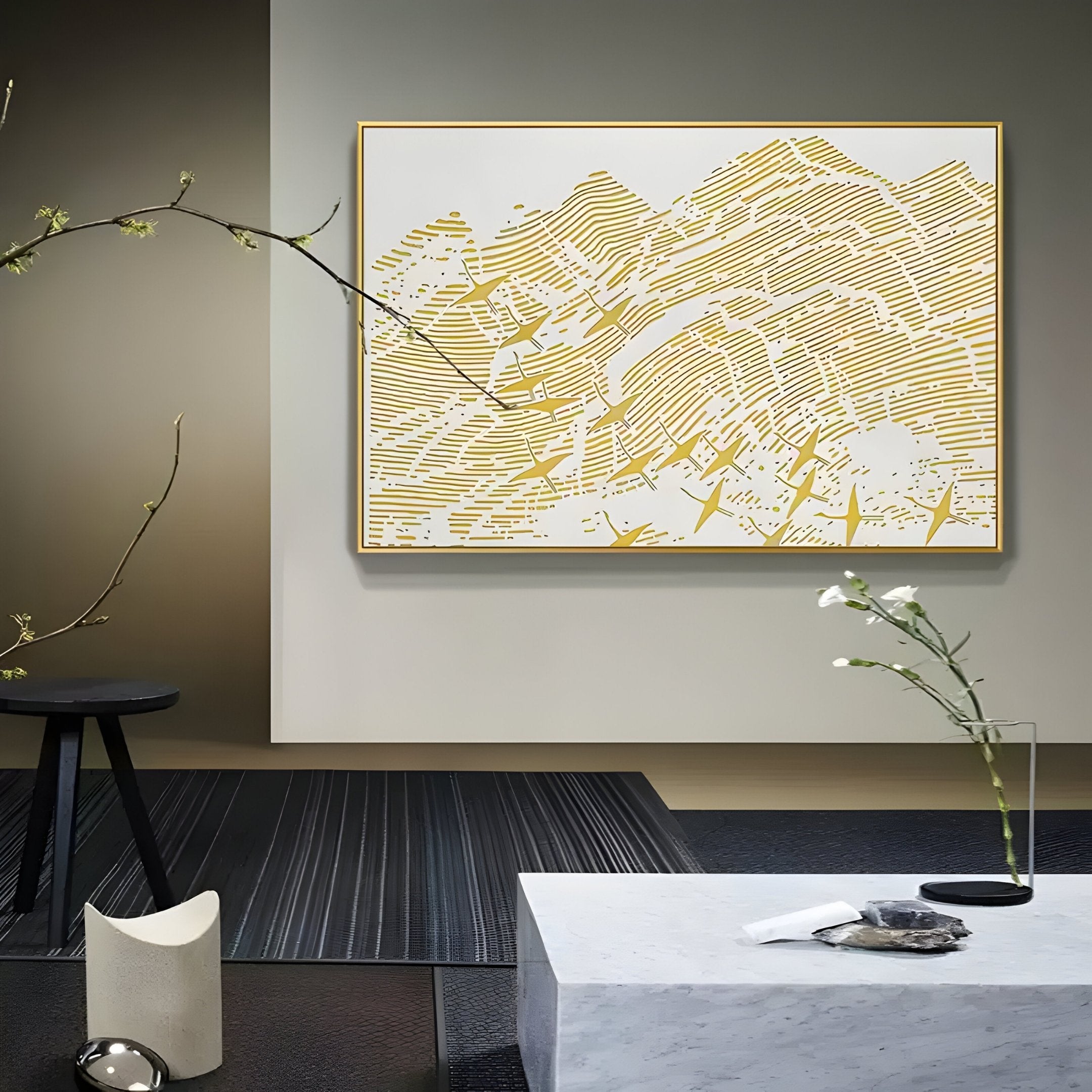 Oravien Golden Flight Birds 3D Textured Wall Art