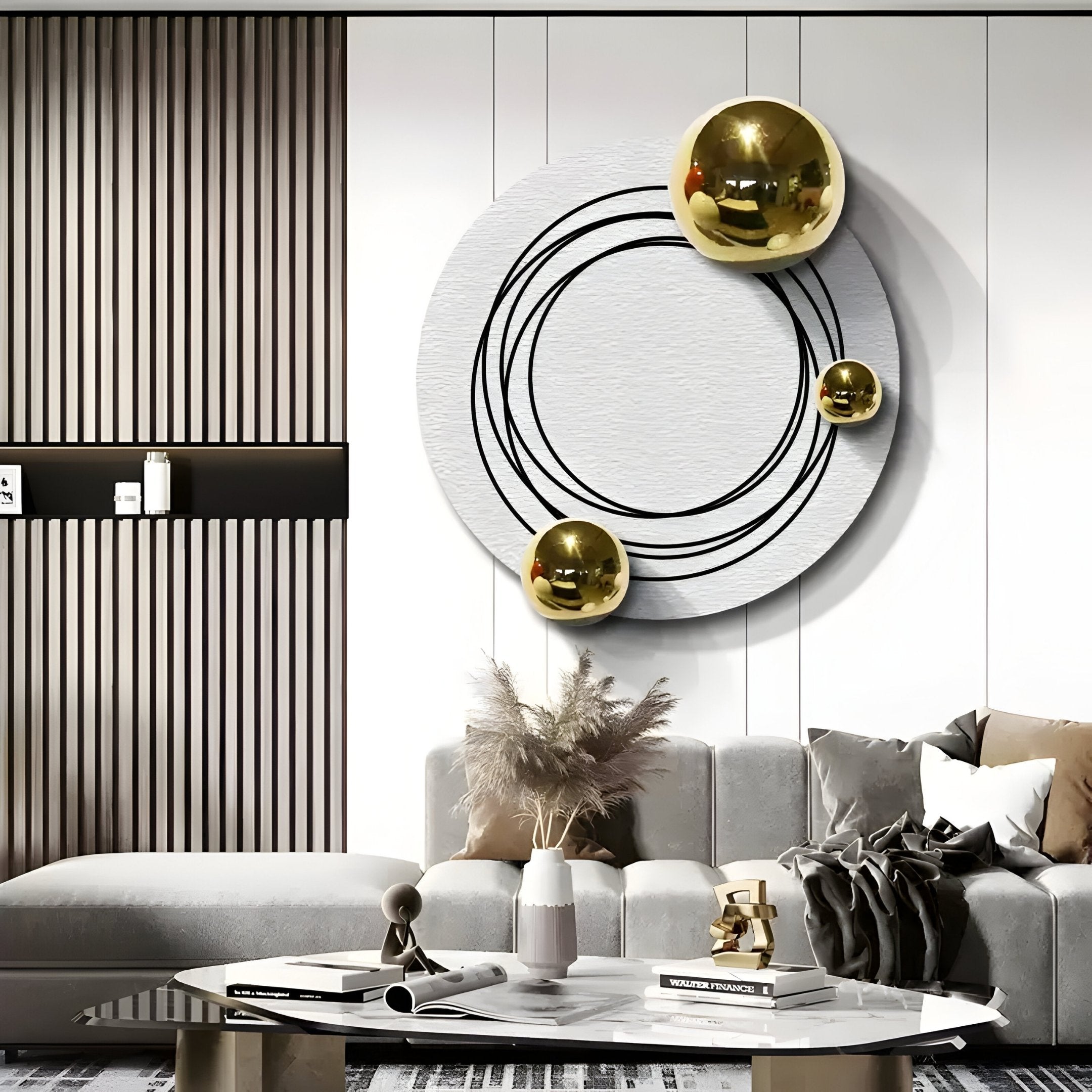 Astryn Gold Orbit Round Textured 3D Wall Art