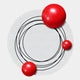 Astryn Red Orbit Round Textured 3D Wall Art featuring a white sandstone circular base with layered black orbital rings and three glossy red spheres in varied sizes.