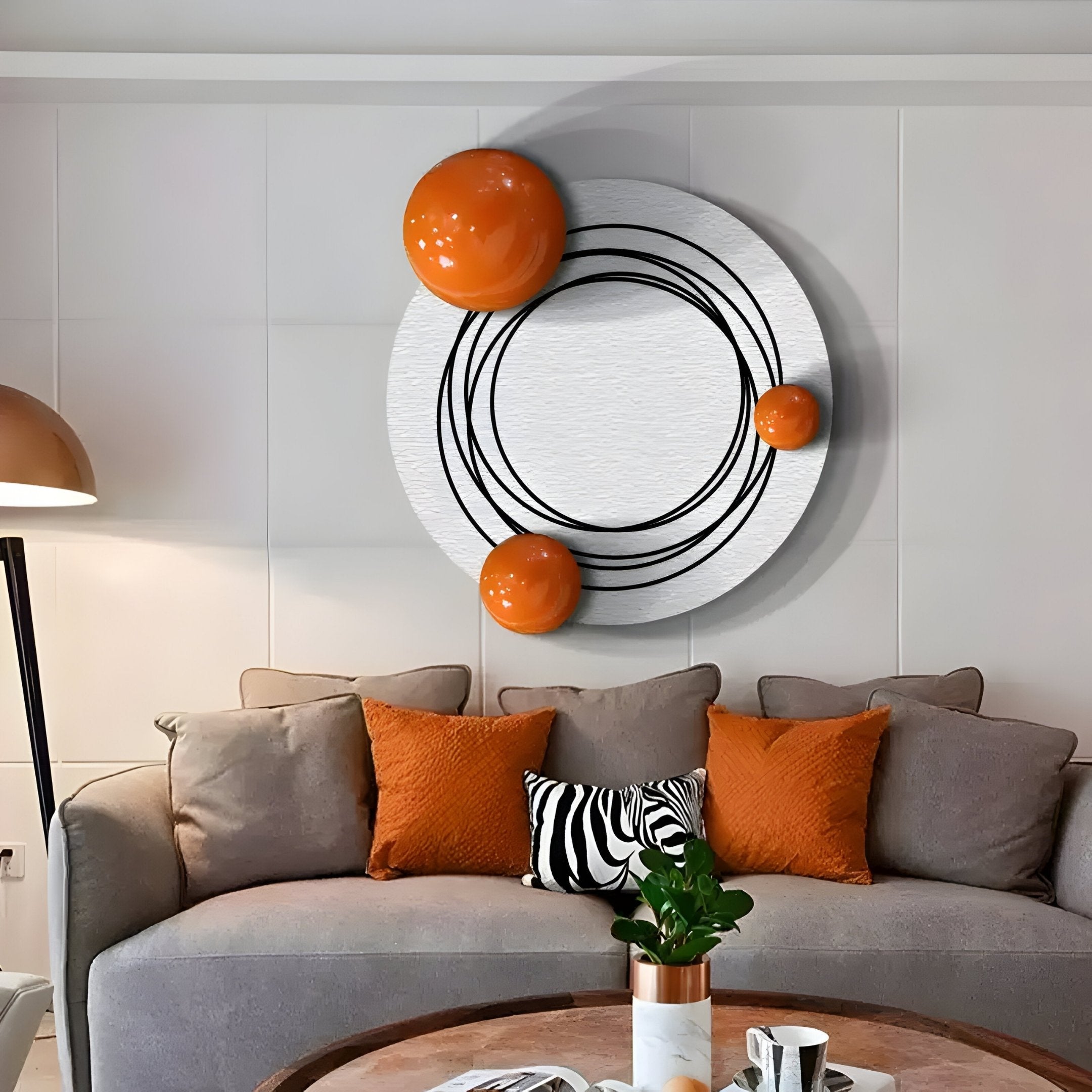 Astryn Orange Orbit Round Textured 3D Wall Art