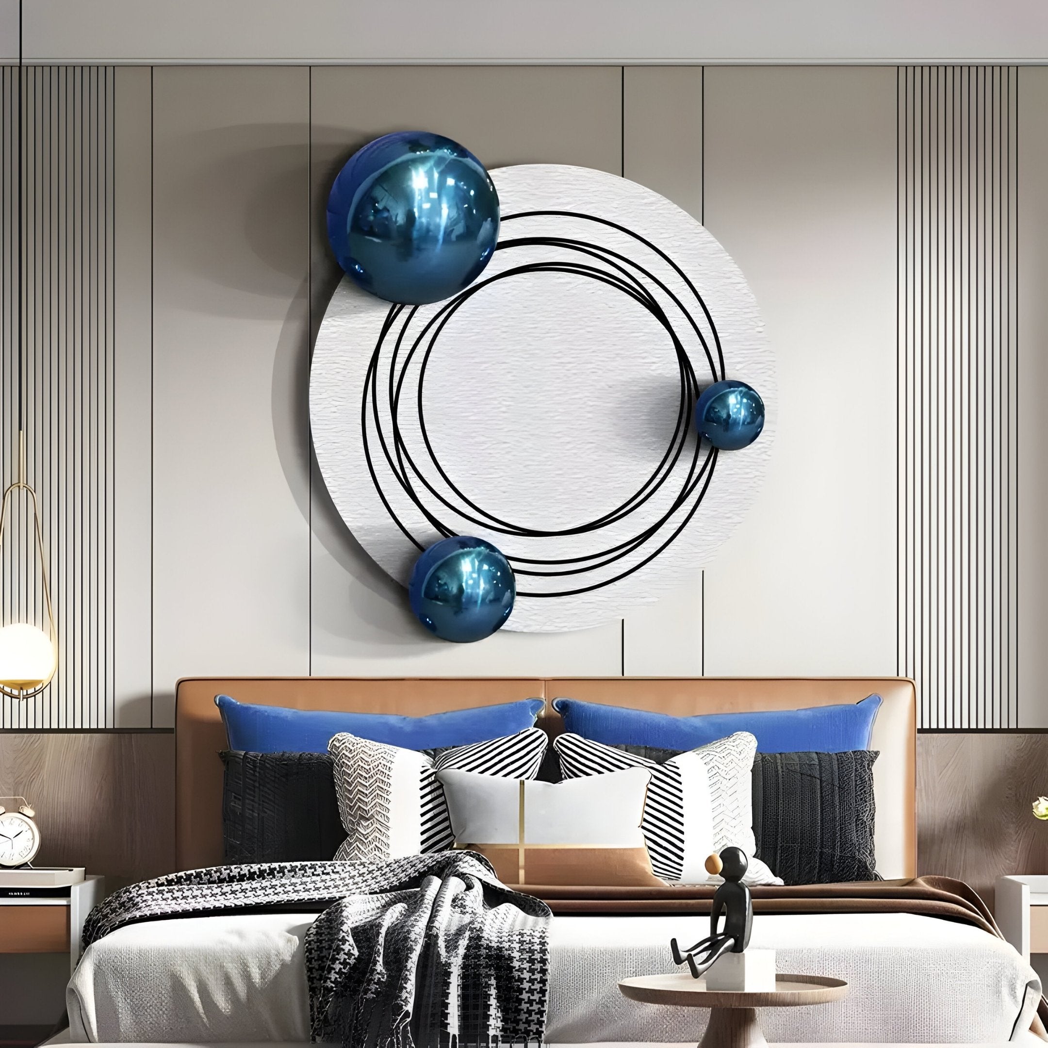 Astryn Blue Orbit Round Textured 3D Wall Art