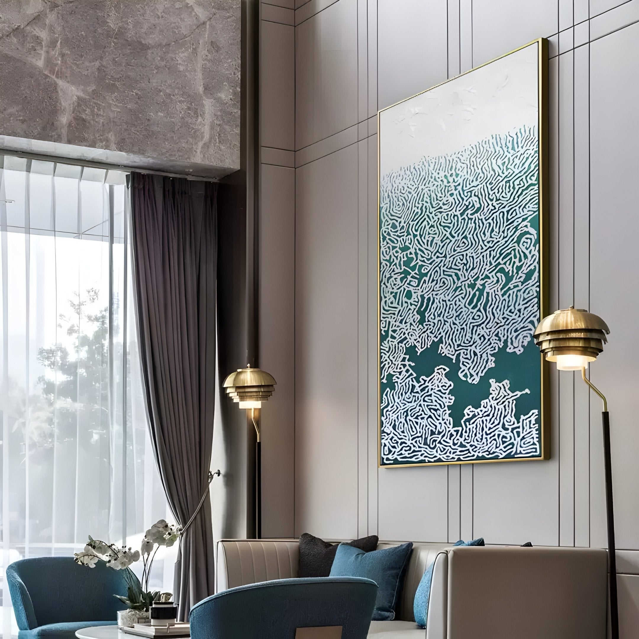 Navara Teal Green Tides 3D Carving Wall Art