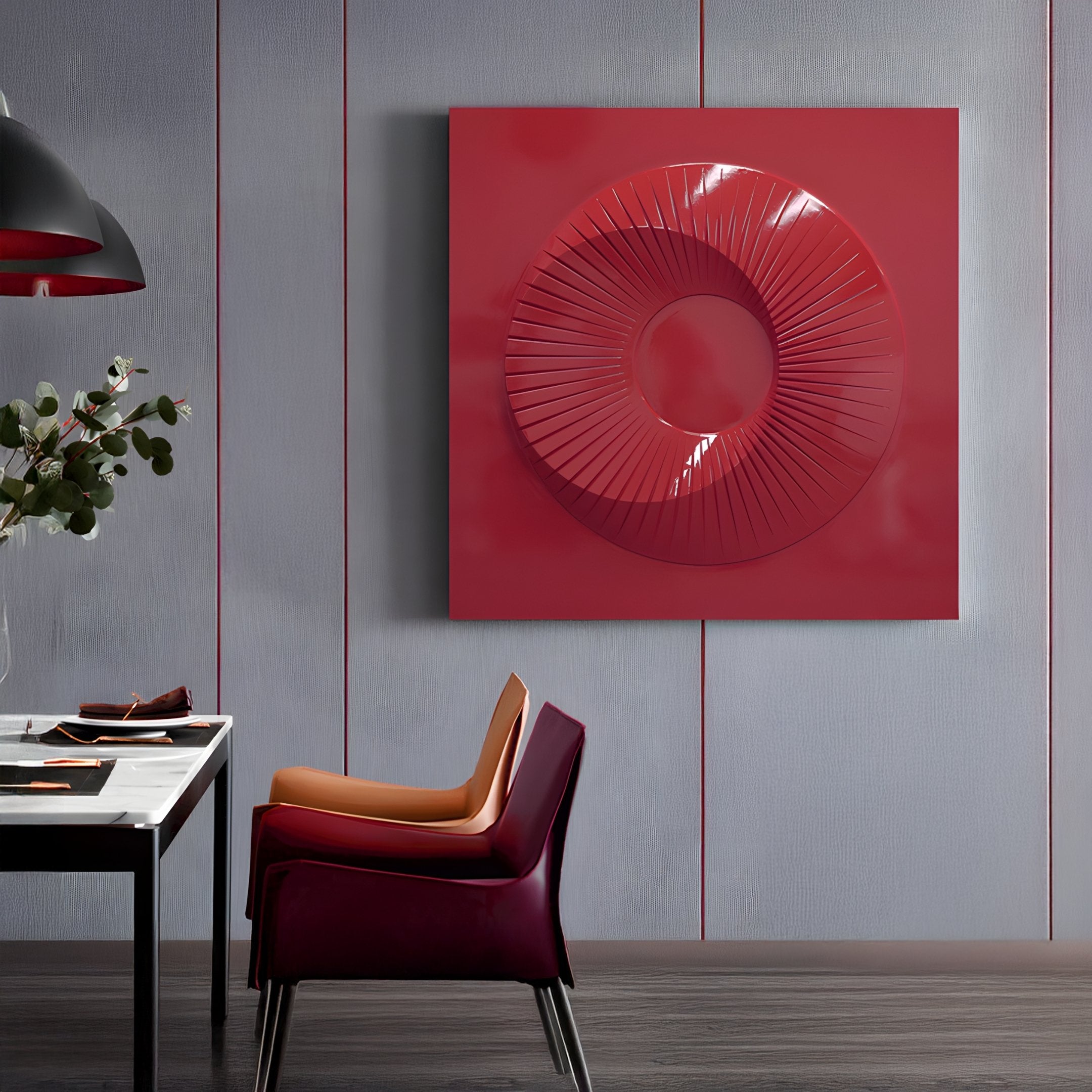 Solveta Red Spiral Wood Relief 3D Wall Art