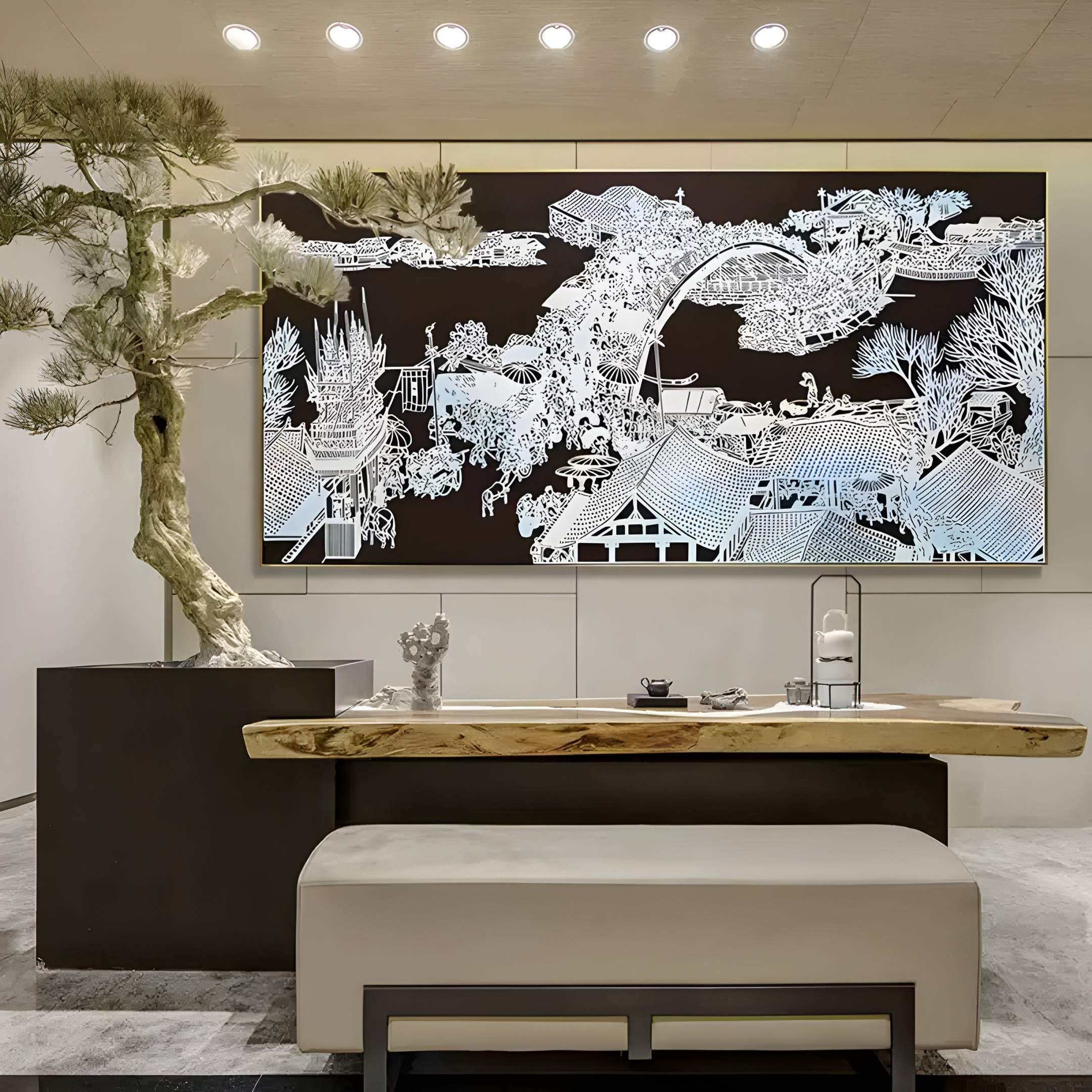 Kasora Noir Village 3D Carving Wall Art