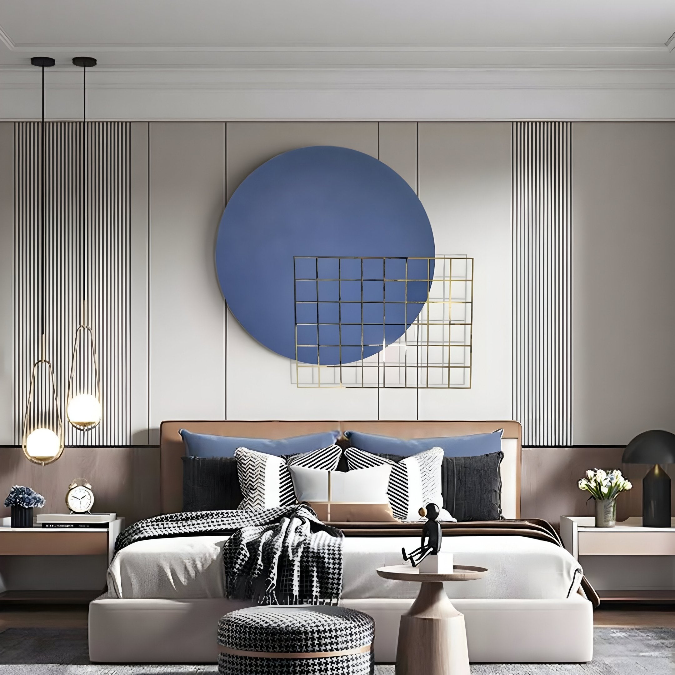 Orivis Indigo Disc Metal Grid 3D Wall Art