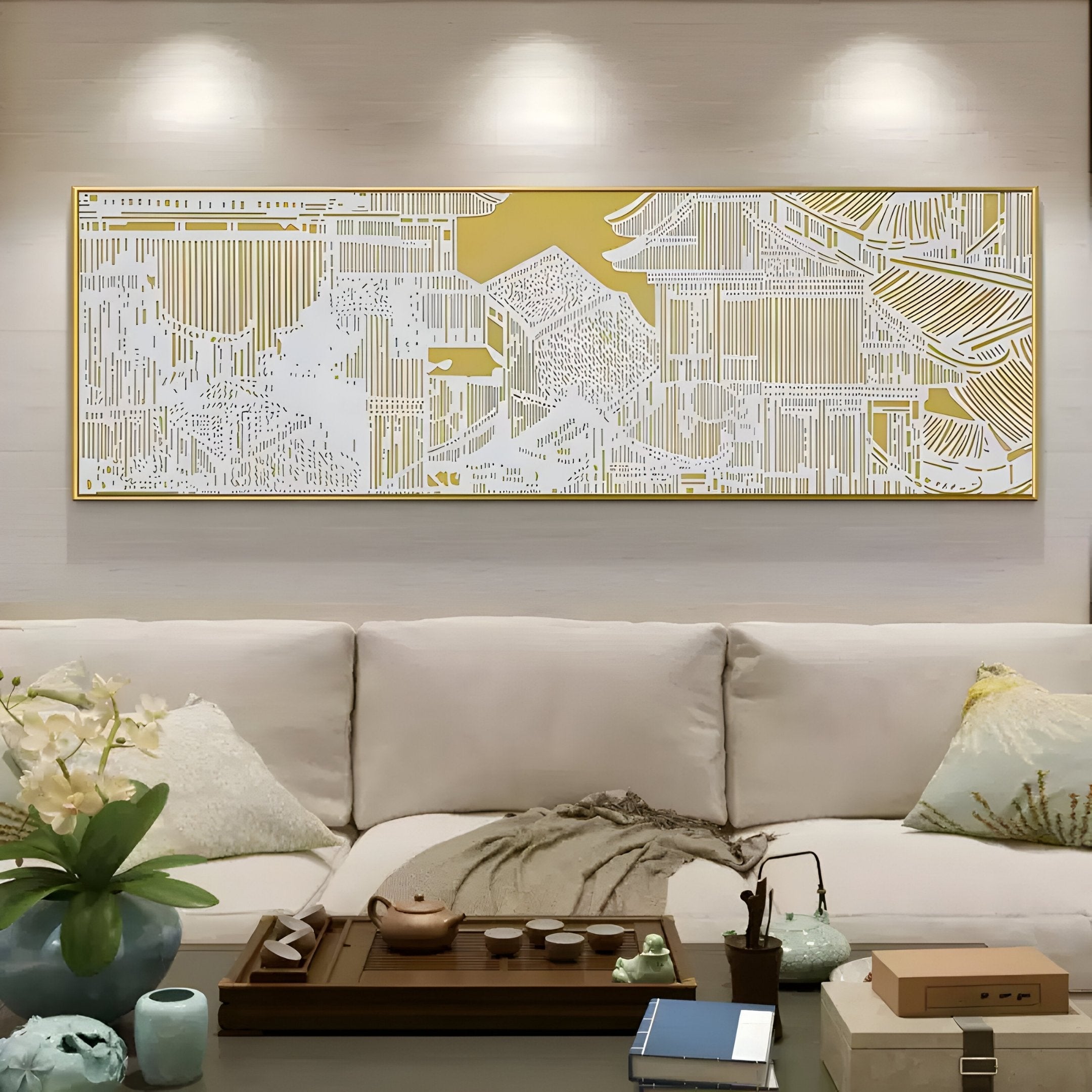 Kinjiro Gold Pagoda Vista 3D Carving Wall Art