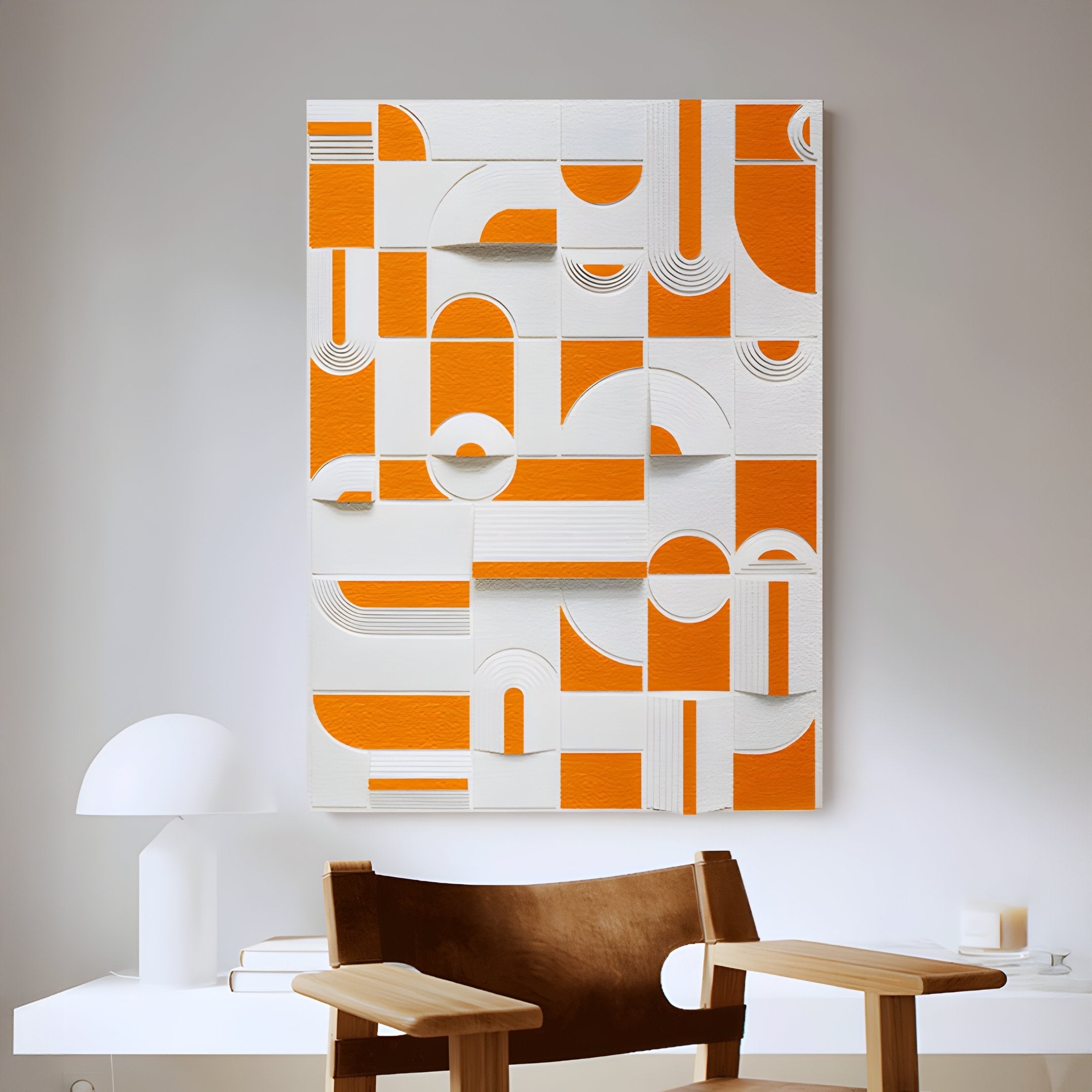 Moduvo Orange & White Geometric 3D Carving Wall Art