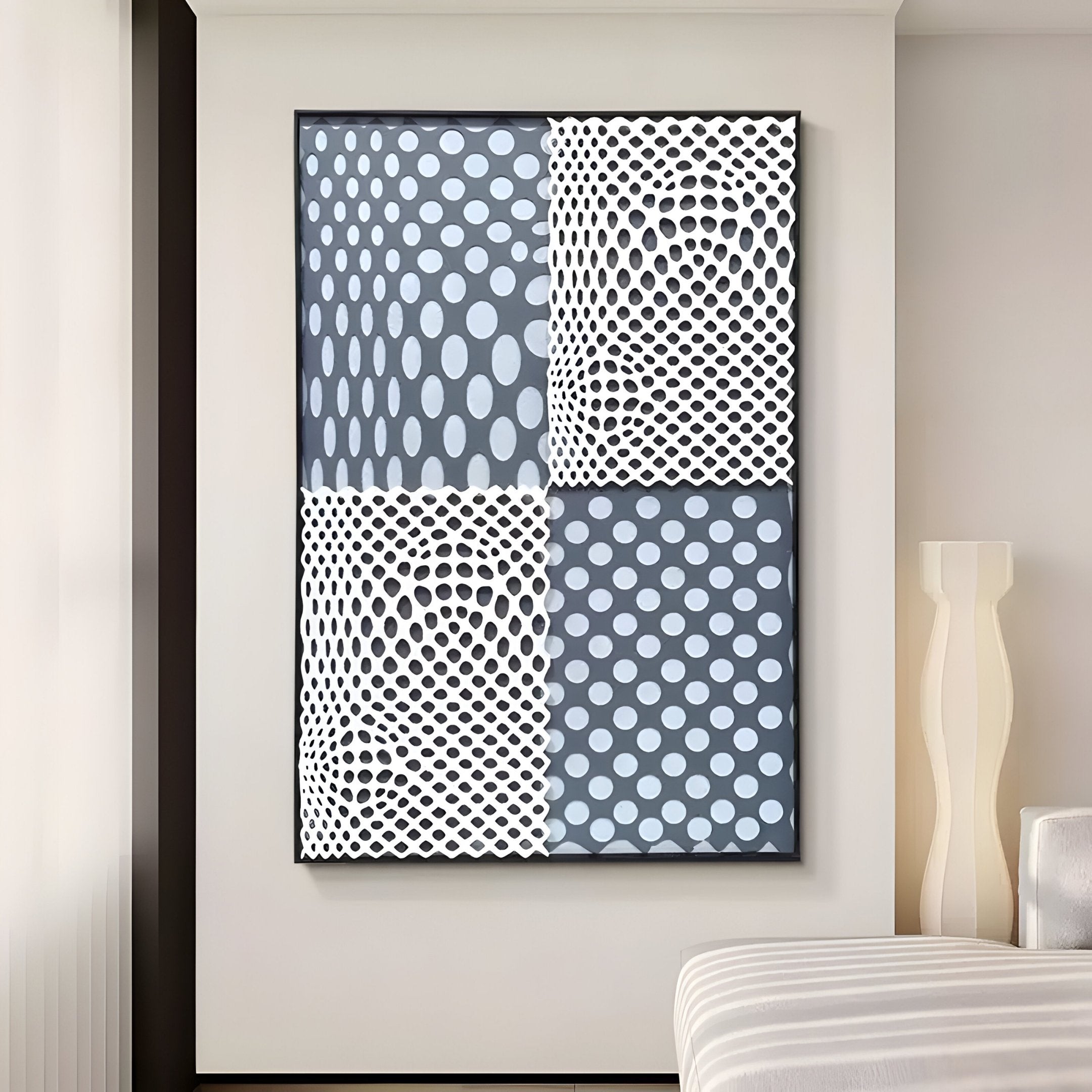Virelli Slate Grid Dot Mesh 3D Carving Wall Art