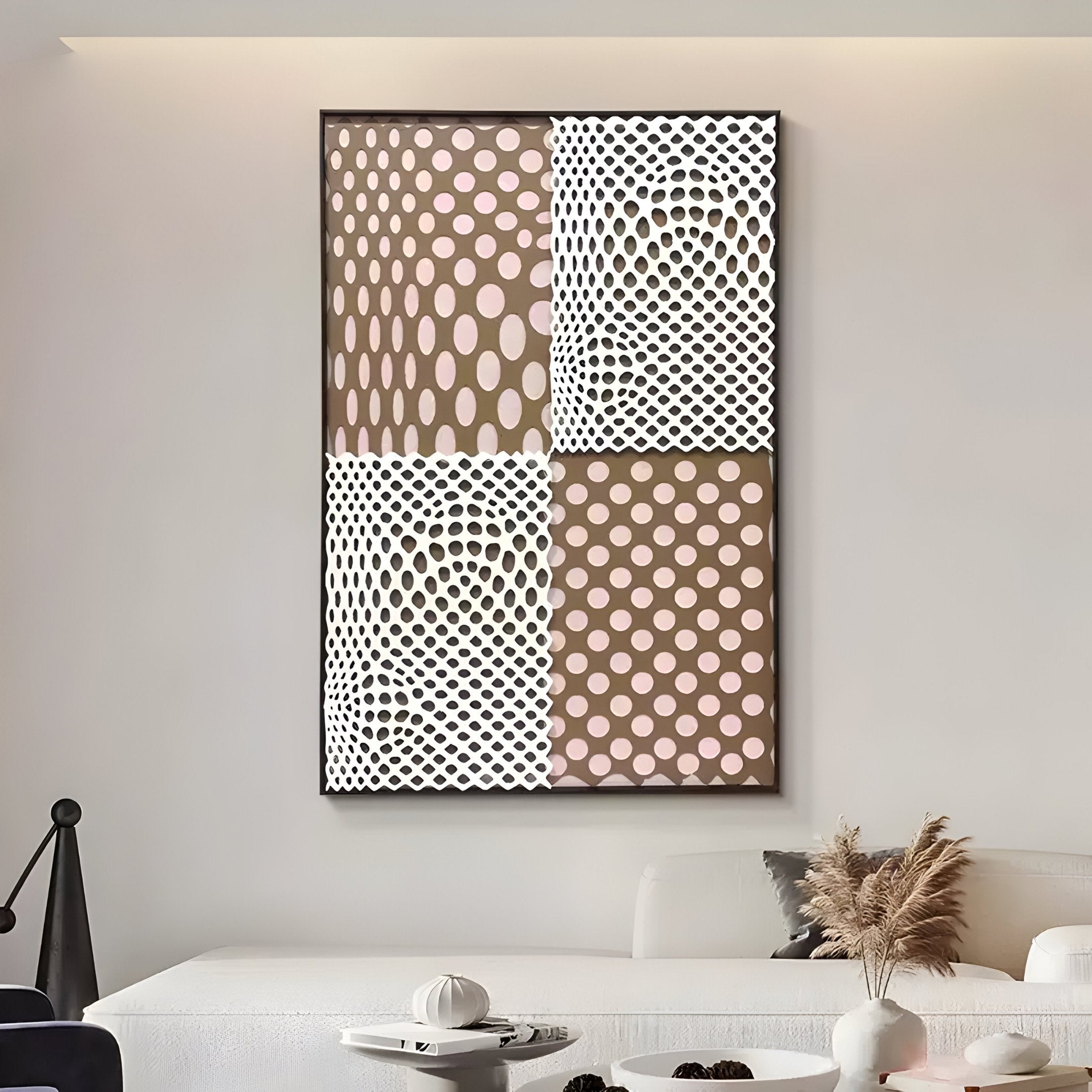 Virelli Taupe Grid Dot Mesh 3D Carving Wall Art