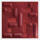 Grida Brick Red I Wood Carving 3D Wall Art by Giant Sculptures features a red abstract 3D pattern of raised rectangles, circles, and curves, creating a layered geometric look with dynamic light and shadow accents.