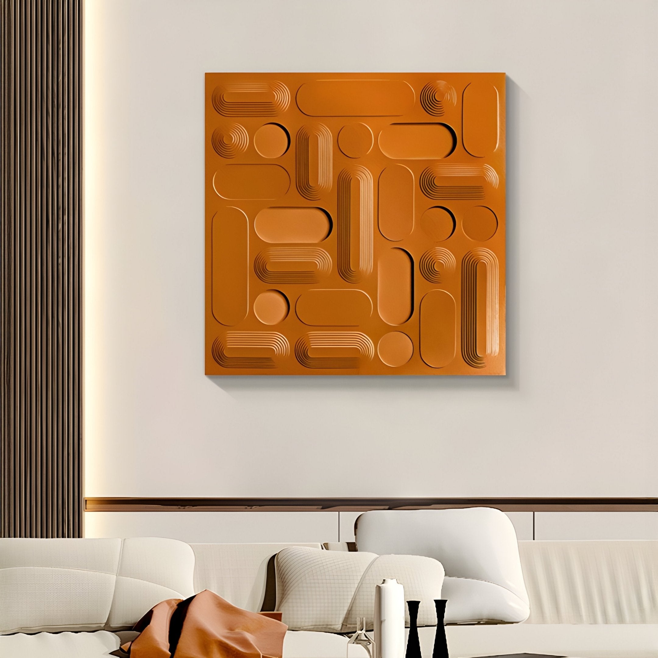 Grida Burnt Orange Wood Carving 3D Wall Art