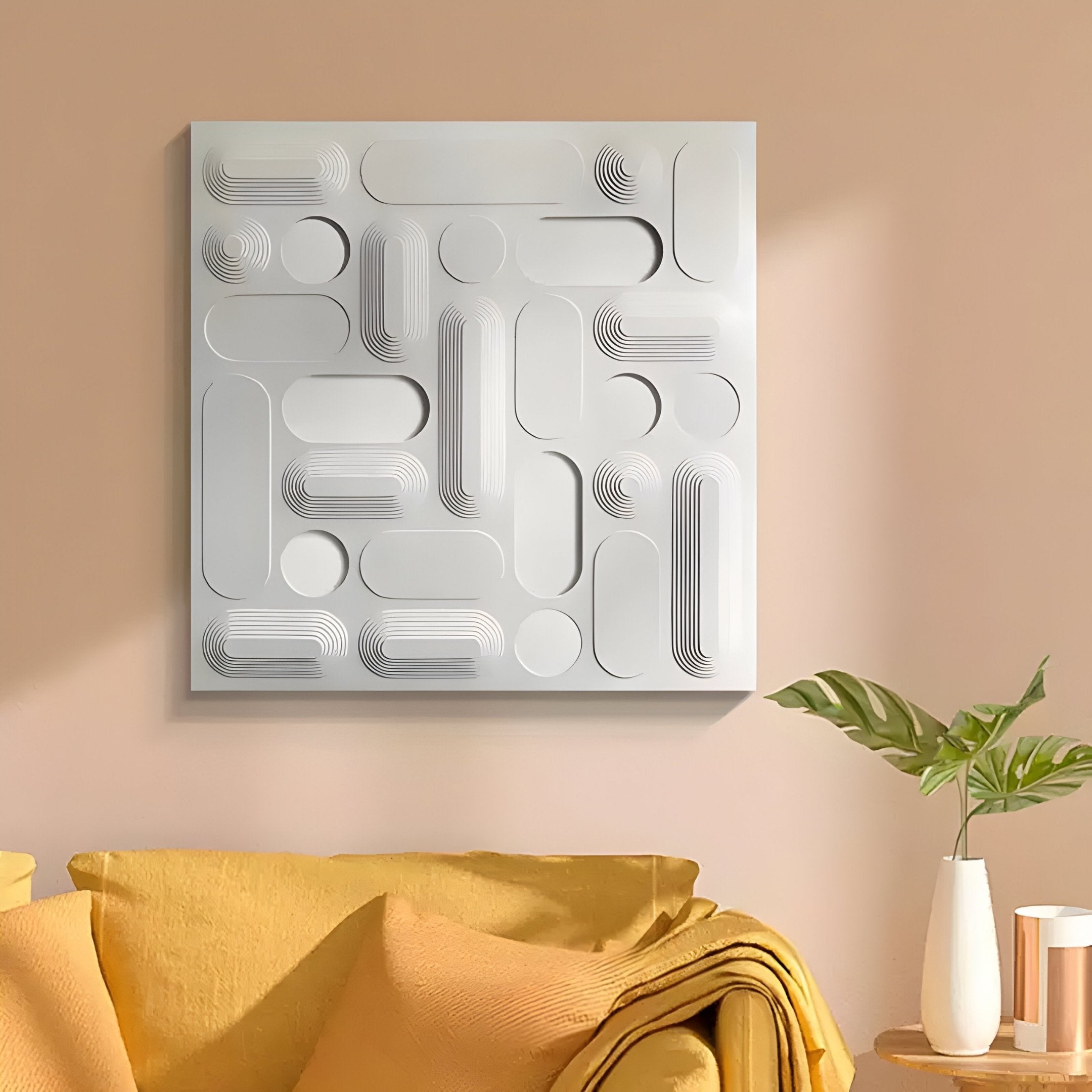 Grida Soft White Wood Carving 3D Wall Art