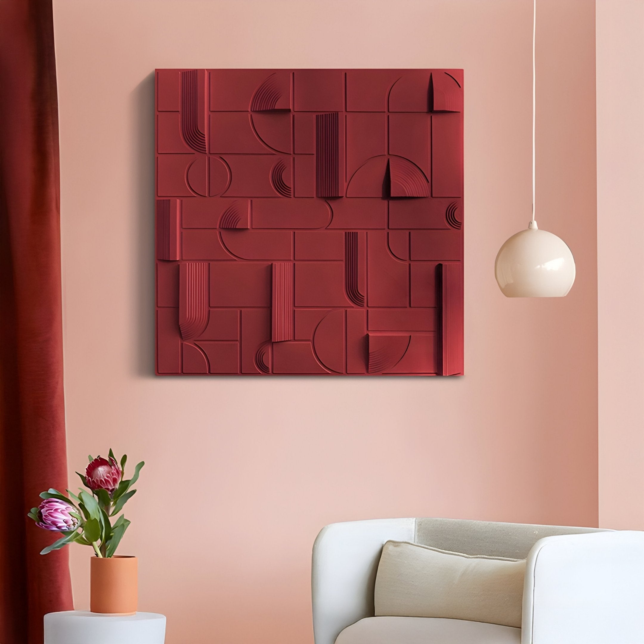 Grida Brick Red II Wood Carving 3D Wall Art