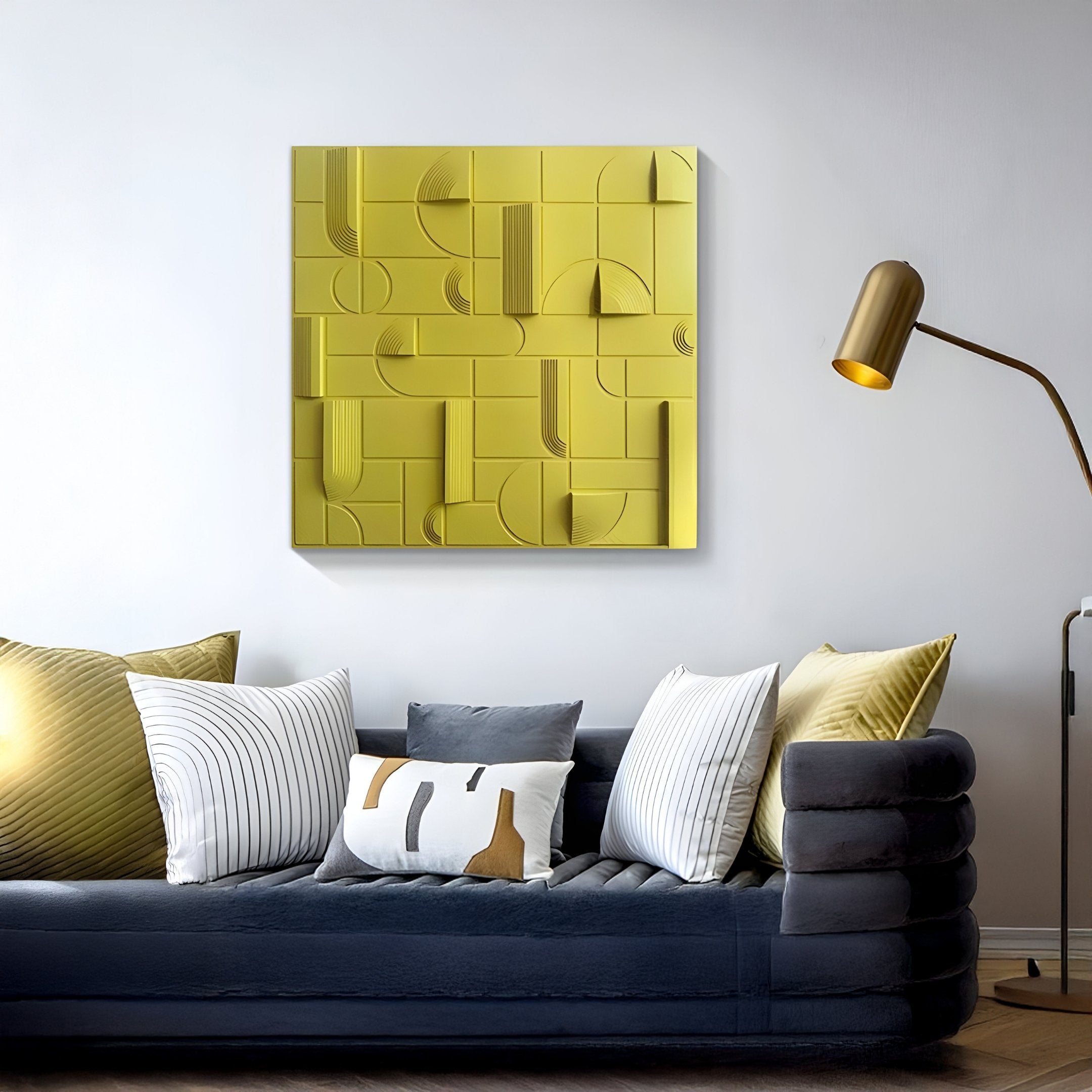 Grida Solar Yellow Wood Carving 3D Wall Art