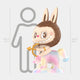 The Giant Sculptures Constellation Sagittarius Labubu Sculpture stands 160cm tall, featuring a cute, cartoonish design with a bunny-eared lion head and bow on a pastel base. Its height matches the 160cm adult chart behind it.