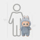The Fluffy Walkers Frost Blue Labubu Sculpture by Giant Sculptures stands 100 cm (3 ft 3 in) tall in a fuzzy blue bunny costume, shown beside a 160 cm (5 ft 3 in) person for scale.