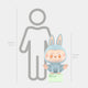 The 100cm Lazy Yoga Show Off Labubu Sculpture by Giant Sculptures, featuring a cartoon figure in a blue bunny costume, stands beside a height chart and a simplified human outline labeled 160cm (5 ft 3 in).