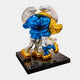 Smurf Couple Hugging Embrace Figure 40cm by Giant Sculptures in metallic blue, gold and silver fiberglass finish, shown embracing on a black base.