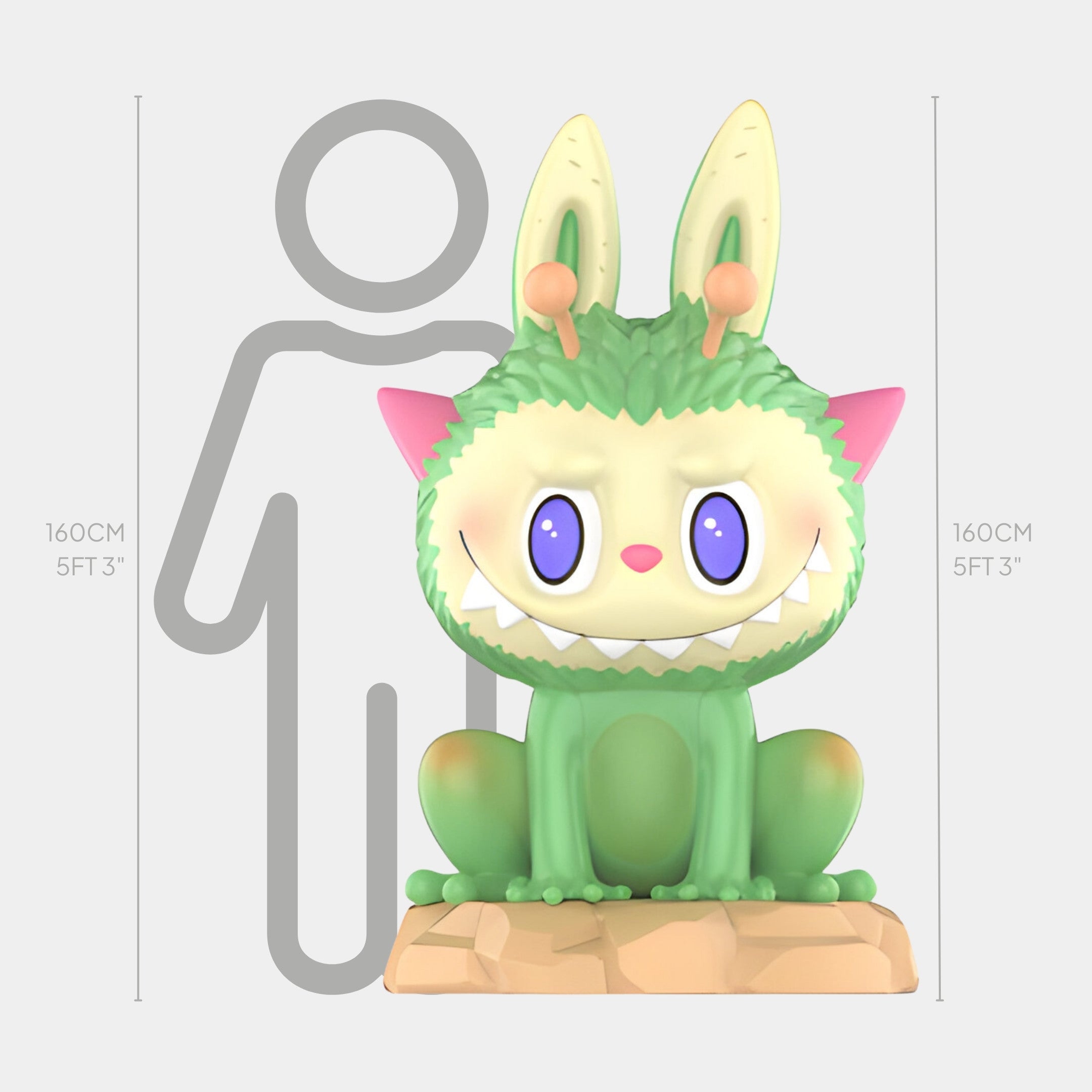 The Giant Sculptures Space Alien Labubu Sculpture - 160cm is a cute green creature with big ears, purple eyes, and a wide grin, perfect as unique alien decor for your space.