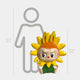 The Flower Elves Sunflower Labubu Sculpture - 100cm by Giant Sculptures, featuring a sunflower-like head and animal ears, stands beside a size chart showing its 100 cm (3 ft 3 in) height next to an average human (160 cm or 5 ft 3 in).