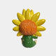 The Flower Elves Sunflower Labubu Sculpture - 160cm by Giant Sculptures features a green-bodied character with hand-painted yellow sunflower petals, orange and brown accents, shown from the back against a white background.