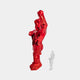 Side view of Fire Red Gorilla sculpture with striking red reflective surfaces, designed for contemporary art lovers and daring decor.