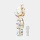 The Vogue Bear Sculpture by Giant Sculptures is a colorful 165cm bear-shaped figure with a paint-splattered pattern in reds, greens, blues, and yellows. Perfect for home decor, it stands on a white background with the faint shadow of a smaller grayscale figure nearby.